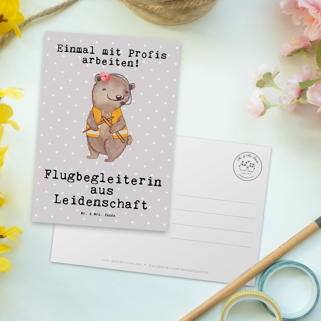Postkarte Flugbegleiterin aus Leidenschaft Geschenkkarte, Grußkarte, Karte, Einladung, Ansichtskarte, Geburtstagskarte, Einladungskarte, Beruf, Ausbildung, Jubiläum, Abschied, Rente, Kollege, Kollegin, Geschenk, Schenken, Arbeitskollege, Mitarbeiter, Firma, Danke, Dankeschön, Flugbegleiterin, Stewardess, Flugstewardess, Flight-Attendant
