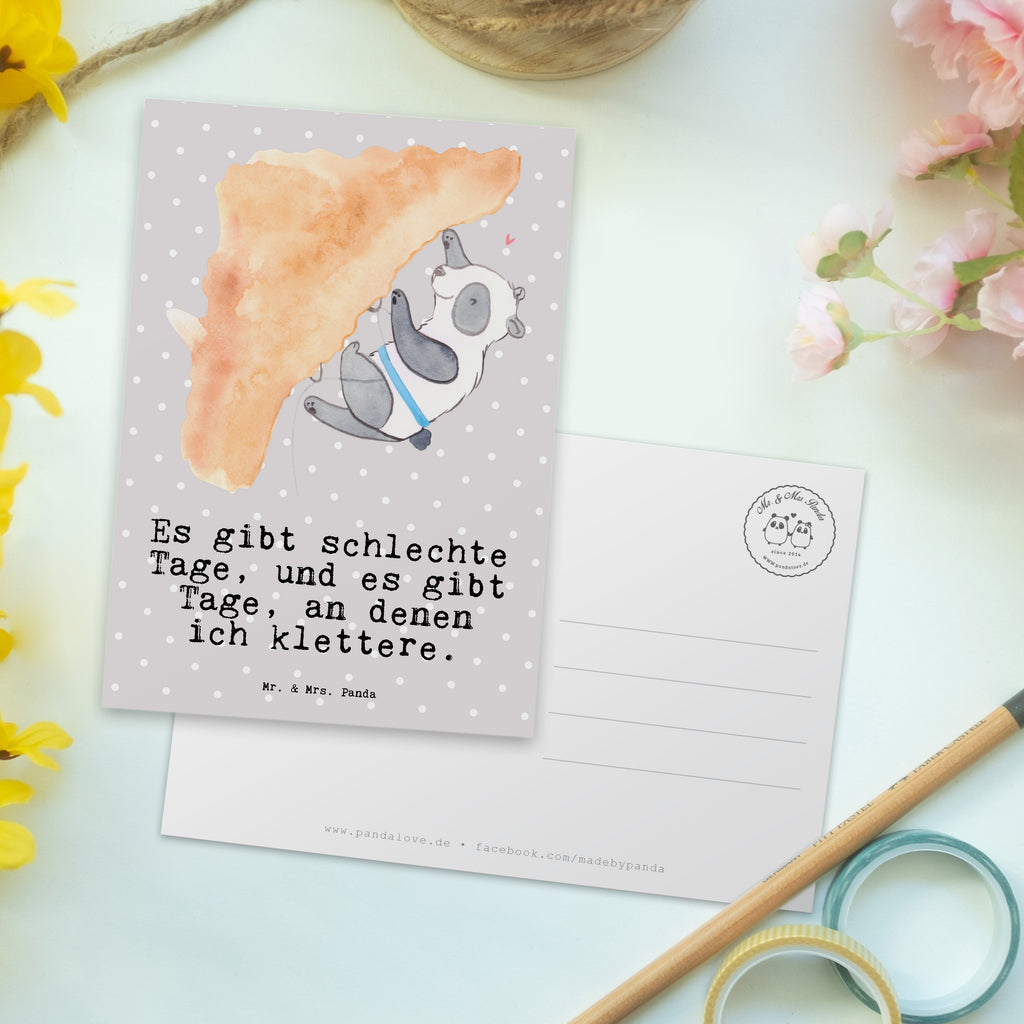 Postkarte Panda Klettern Tage Geschenkkarte, Grußkarte, Karte, Einladung, Ansichtskarte, Geburtstagskarte, Einladungskarte, Dankeskarte, Geschenk, Sport, Sportart, Hobby, Schenken, Danke, Dankeschön, Auszeichnung, Gewinn, Sportler, Klettern, Bouldern, Kletterhalle, Klettersport