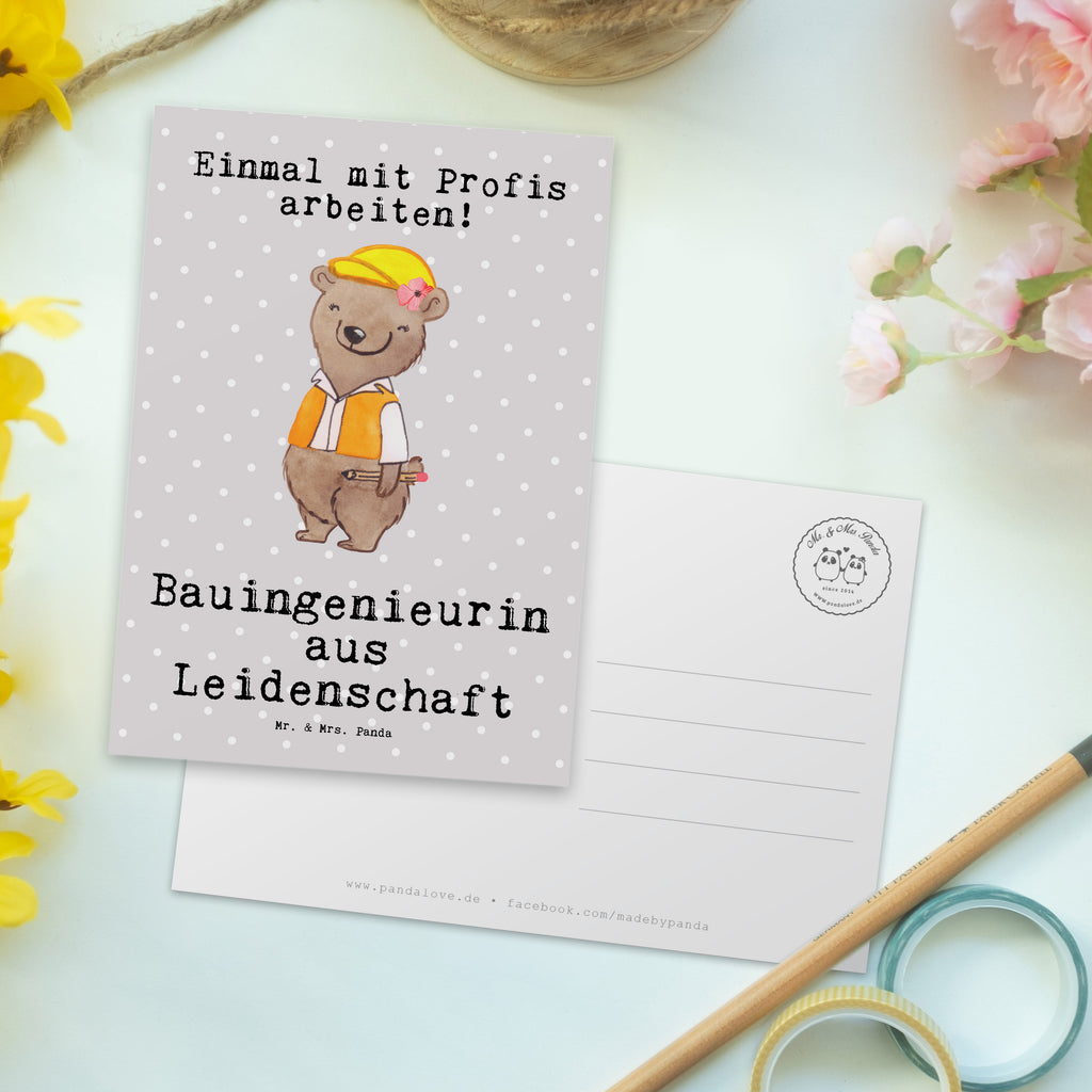Postkarte Bauingenieurin aus Leidenschaft Geschenkkarte, Grußkarte, Karte, Einladung, Ansichtskarte, Geburtstagskarte, Einladungskarte, Beruf, Ausbildung, Jubiläum, Abschied, Rente, Kollege, Kollegin, Geschenk, Schenken, Arbeitskollege, Mitarbeiter, Firma, Danke, Dankeschön, Bauingenieurin, Statikerin, Ingeniuerin, Baustelle, Studium