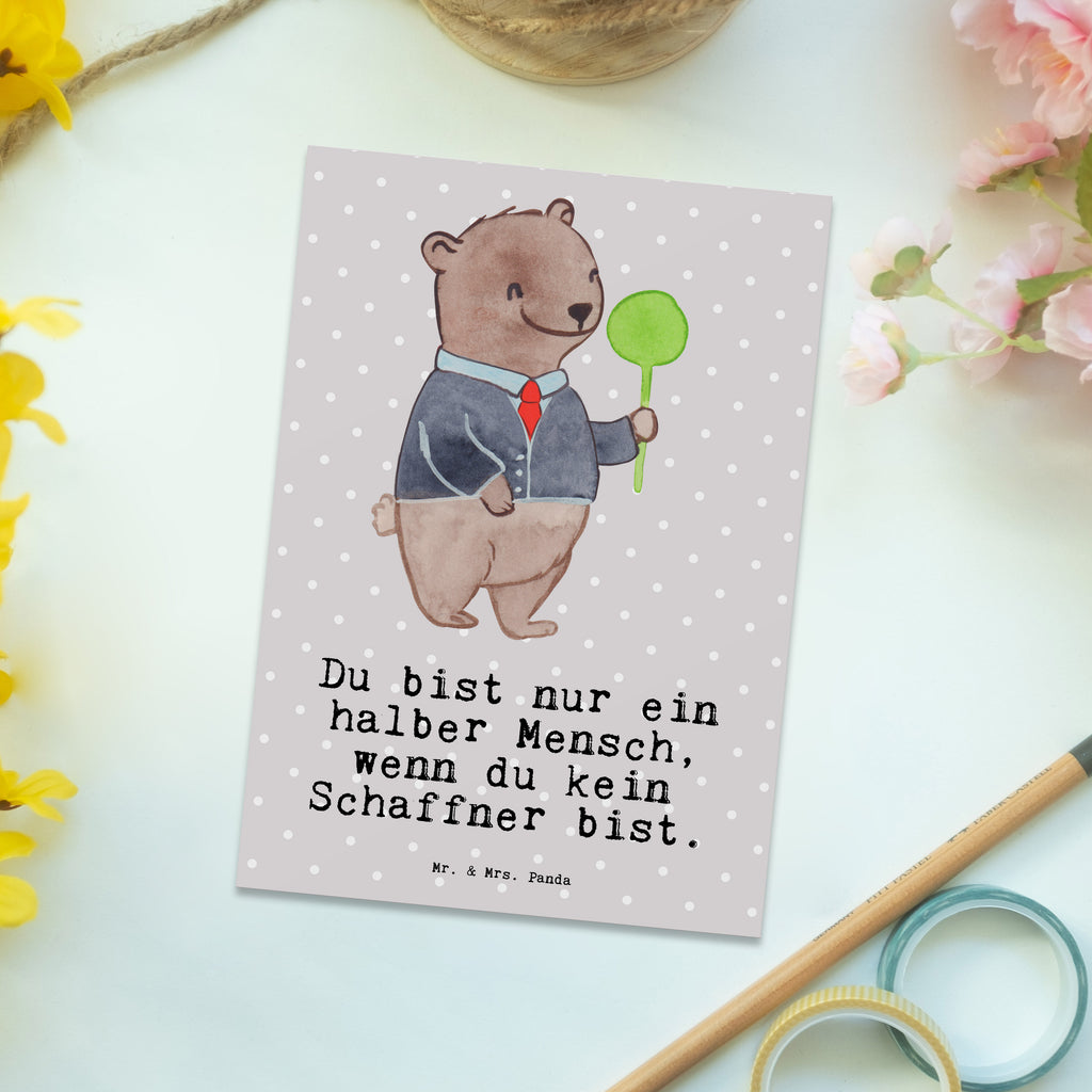 Postkarte Schaffner mit Herz Geschenkkarte, Grußkarte, Karte, Einladung, Ansichtskarte, Geburtstagskarte, Einladungskarte, Dankeskarte, Beruf, Ausbildung, Jubiläum, Abschied, Rente, Kollege, Kollegin, Geschenk, Schenken, Arbeitskollege, Mitarbeiter, Firma, Danke, Dankeschön