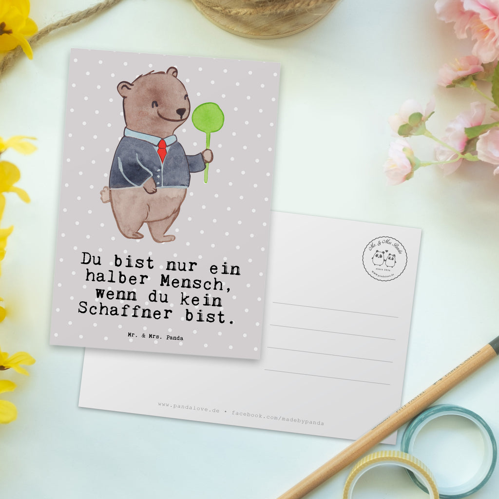 Postkarte Schaffner mit Herz Geschenkkarte, Grußkarte, Karte, Einladung, Ansichtskarte, Geburtstagskarte, Einladungskarte, Dankeskarte, Beruf, Ausbildung, Jubiläum, Abschied, Rente, Kollege, Kollegin, Geschenk, Schenken, Arbeitskollege, Mitarbeiter, Firma, Danke, Dankeschön