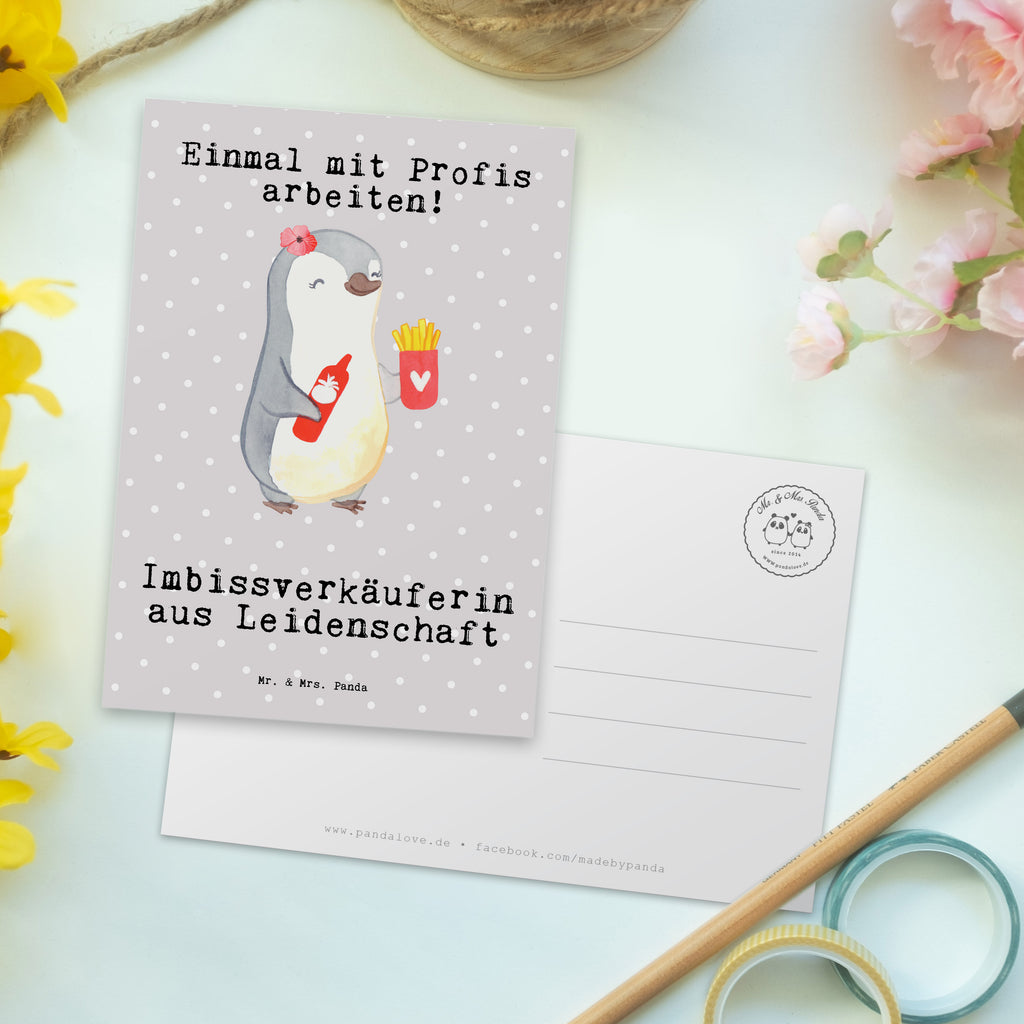 Postkarte Imbissverkäuferin aus Leidenschaft Geschenkkarte, Grußkarte, Karte, Einladung, Ansichtskarte, Geburtstagskarte, Einladungskarte, Dankeskarte, Beruf, Ausbildung, Jubiläum, Abschied, Rente, Kollege, Kollegin, Geschenk, Schenken, Arbeitskollege, Mitarbeiter, Firma, Danke, Dankeschön, Imbissbesitzerin, Imibissverkäuferin, Pommesverkäuferin