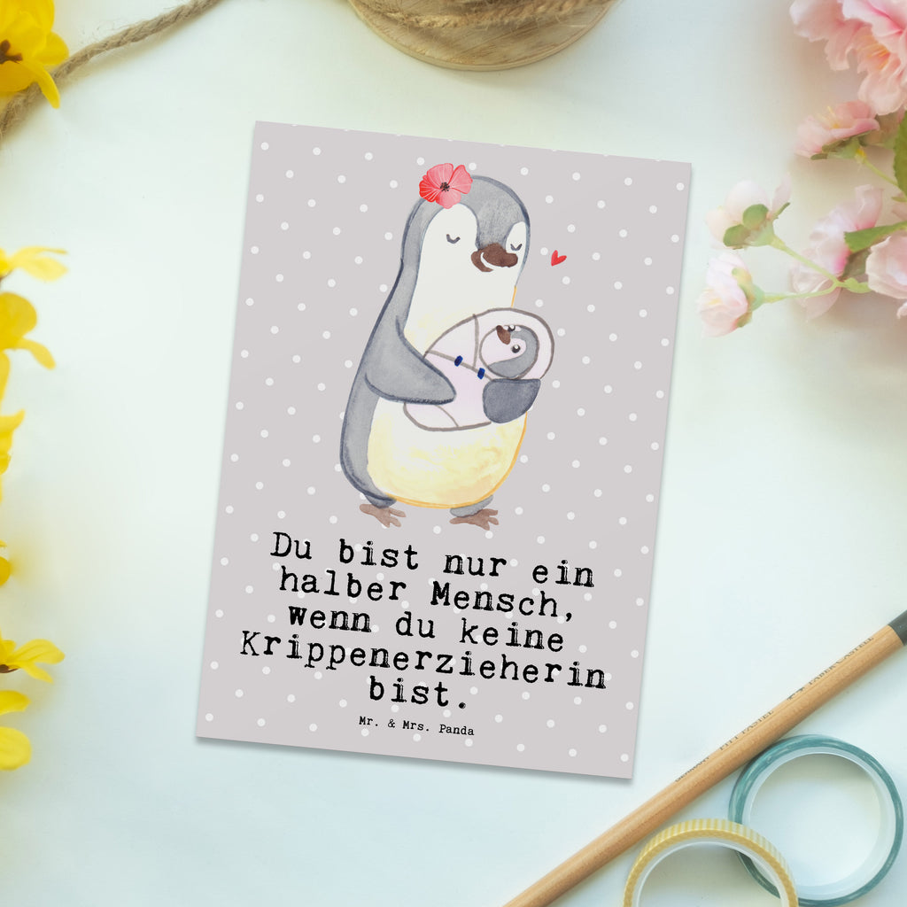 Postkarte Krippenerzieherin mit Herz Geschenkkarte, Grußkarte, Karte, Einladung, Ansichtskarte, Geburtstagskarte, Einladungskarte, Dankeskarte, Beruf, Ausbildung, Jubiläum, Abschied, Rente, Kollege, Kollegin, Geschenk, Schenken, Arbeitskollege, Mitarbeiter, Firma, Danke, Dankeschön, Krippenerzieherin, Kindertagesstätte, KITA, Eröffnung, Erzieherin, Pädagogin