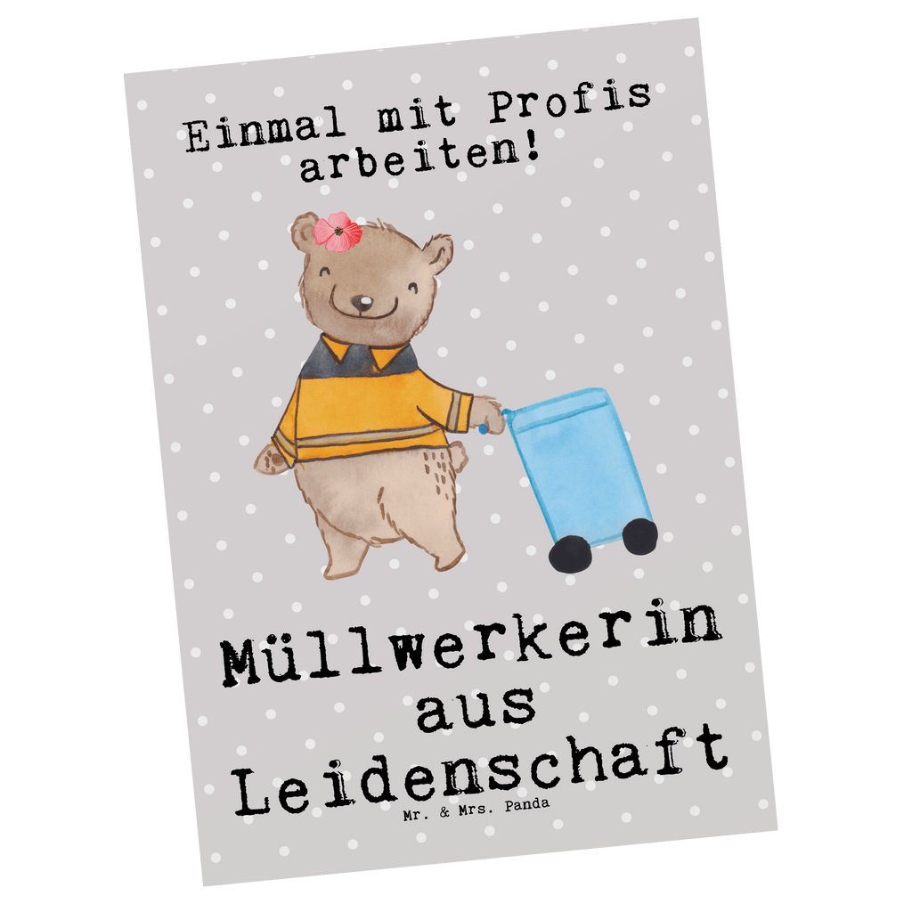 Postkarte Müllwerkerin aus Leidenschaft Geschenkkarte, Grußkarte, Karte, Einladung, Ansichtskarte, Geburtstagskarte, Einladungskarte, Dankeskarte, Beruf, Ausbildung, Jubiläum, Abschied, Rente, Kollege, Kollegin, Geschenk, Schenken, Arbeitskollege, Mitarbeiter, Firma, Danke, Dankeschön, Müllwerkerin, Fachkraft Kreislauf- und Abfallwirtschaft, Müllentsorgerin, Kehrichtfrau, Müllfrau, Müllfahreriin