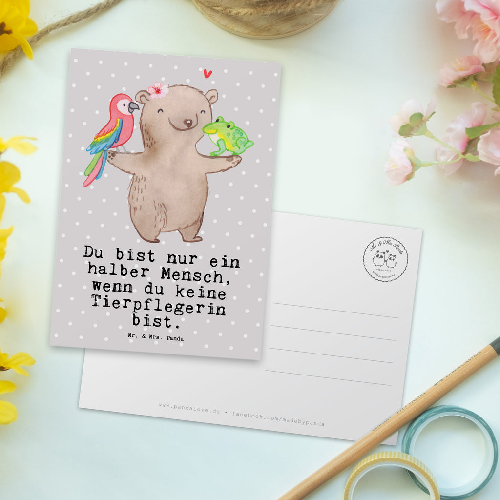 Postkarte Tierpflegerin mit Herz Geschenkkarte, Grußkarte, Karte, Einladung, Ansichtskarte, Geburtstagskarte, Einladungskarte, Beruf, Ausbildung, Jubiläum, Abschied, Rente, Kollege, Kollegin, Geschenk, Schenken, Arbeitskollege, Mitarbeiter, Firma, Danke, Dankeschön