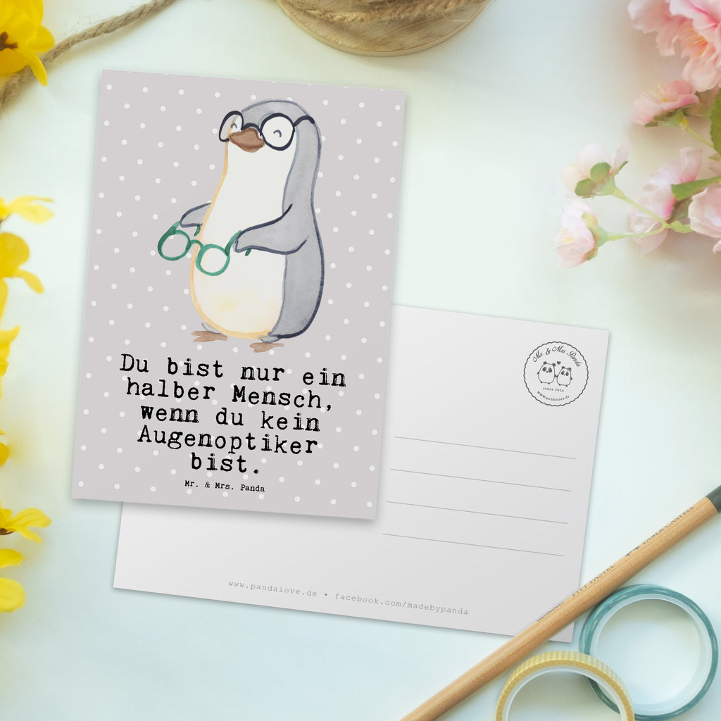 Postkarte Augenoptiker mit Herz Geschenkkarte, Grußkarte, Karte, Einladung, Ansichtskarte, Geburtstagskarte, Einladungskarte, Beruf, Ausbildung, Jubiläum, Abschied, Rente, Kollege, Kollegin, Geschenk, Schenken, Arbeitskollege, Mitarbeiter, Firma, Danke, Dankeschön, Augenoptiker, Optiker, Augenarzt, Optometrist, Brillenverkäufer, Brillengeschäft, Eröffnung