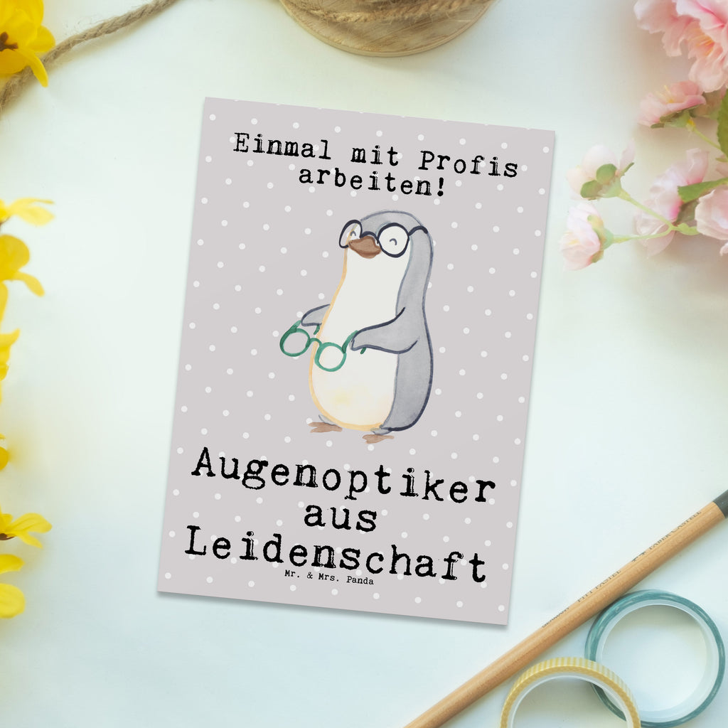 Postkarte Augenoptiker aus Leidenschaft Geschenkkarte, Grußkarte, Karte, Einladung, Ansichtskarte, Geburtstagskarte, Einladungskarte, Beruf, Ausbildung, Jubiläum, Abschied, Rente, Kollege, Kollegin, Geschenk, Schenken, Arbeitskollege, Mitarbeiter, Firma, Danke, Dankeschön, Augenoptiker, Optiker, Augenarzt, Optometrist, Brillenverkäufer, Brillengeschäft, Eröffnung