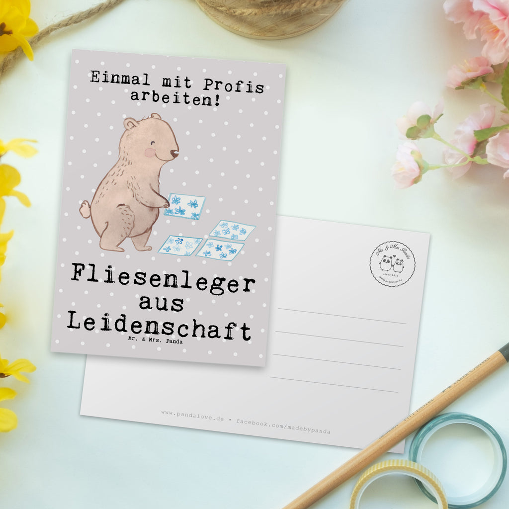 Postkarte Fliesenleger aus Leidenschaft Geschenkkarte, Grußkarte, Karte, Einladung, Ansichtskarte, Geburtstagskarte, Einladungskarte, Beruf, Ausbildung, Jubiläum, Abschied, Rente, Kollege, Kollegin, Geschenk, Schenken, Arbeitskollege, Mitarbeiter, Firma, Danke, Dankeschön, Fliesenleger, Gesellenprüfung, Fliesenlegermeister, Fliesenlegerbetrieb, Fliesenfachhandel, Handwerk