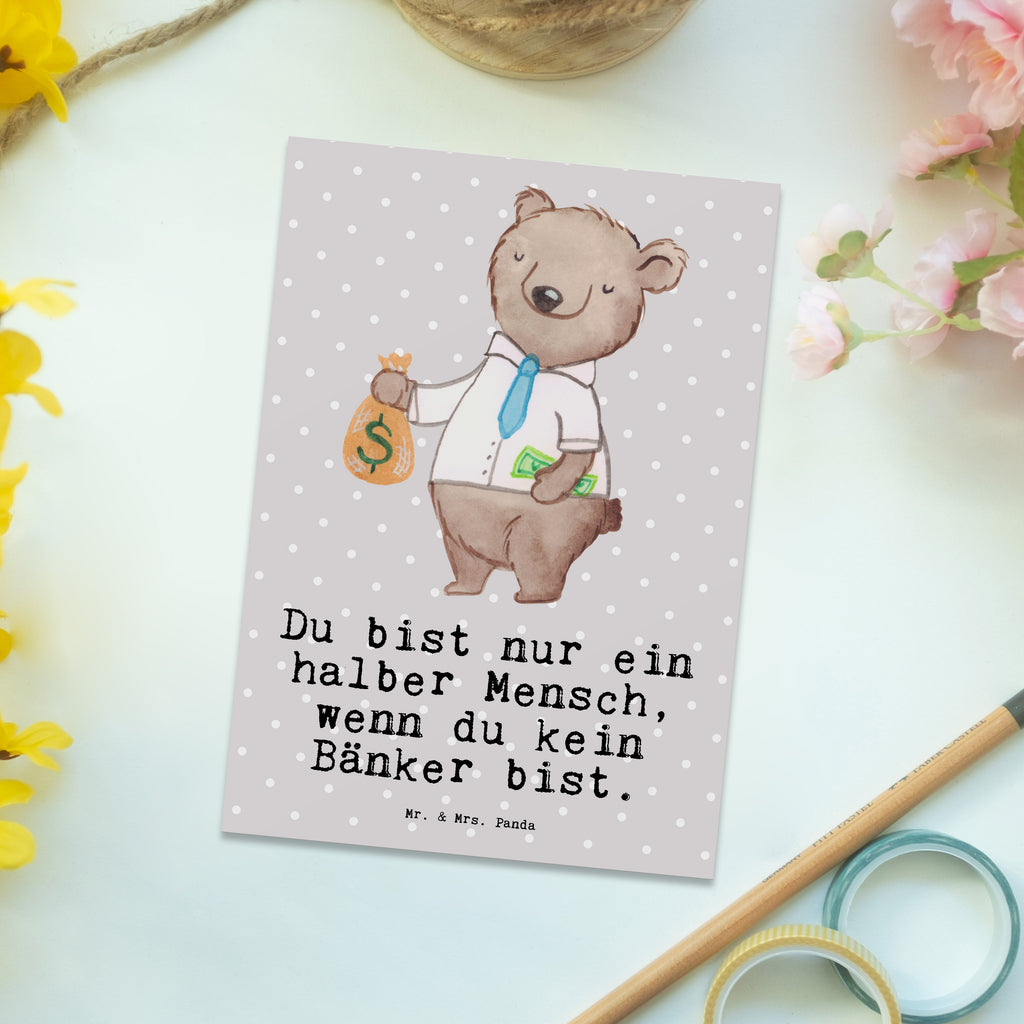 Postkarte Bänker mit Herz Geschenkkarte, Grußkarte, Karte, Einladung, Ansichtskarte, Geburtstagskarte, Einladungskarte, Beruf, Ausbildung, Jubiläum, Abschied, Rente, Kollege, Kollegin, Geschenk, Schenken, Arbeitskollege, Mitarbeiter, Firma, Danke, Dankeschön, Bänker, Bankfachmann, Bankangestellter, Bankberater