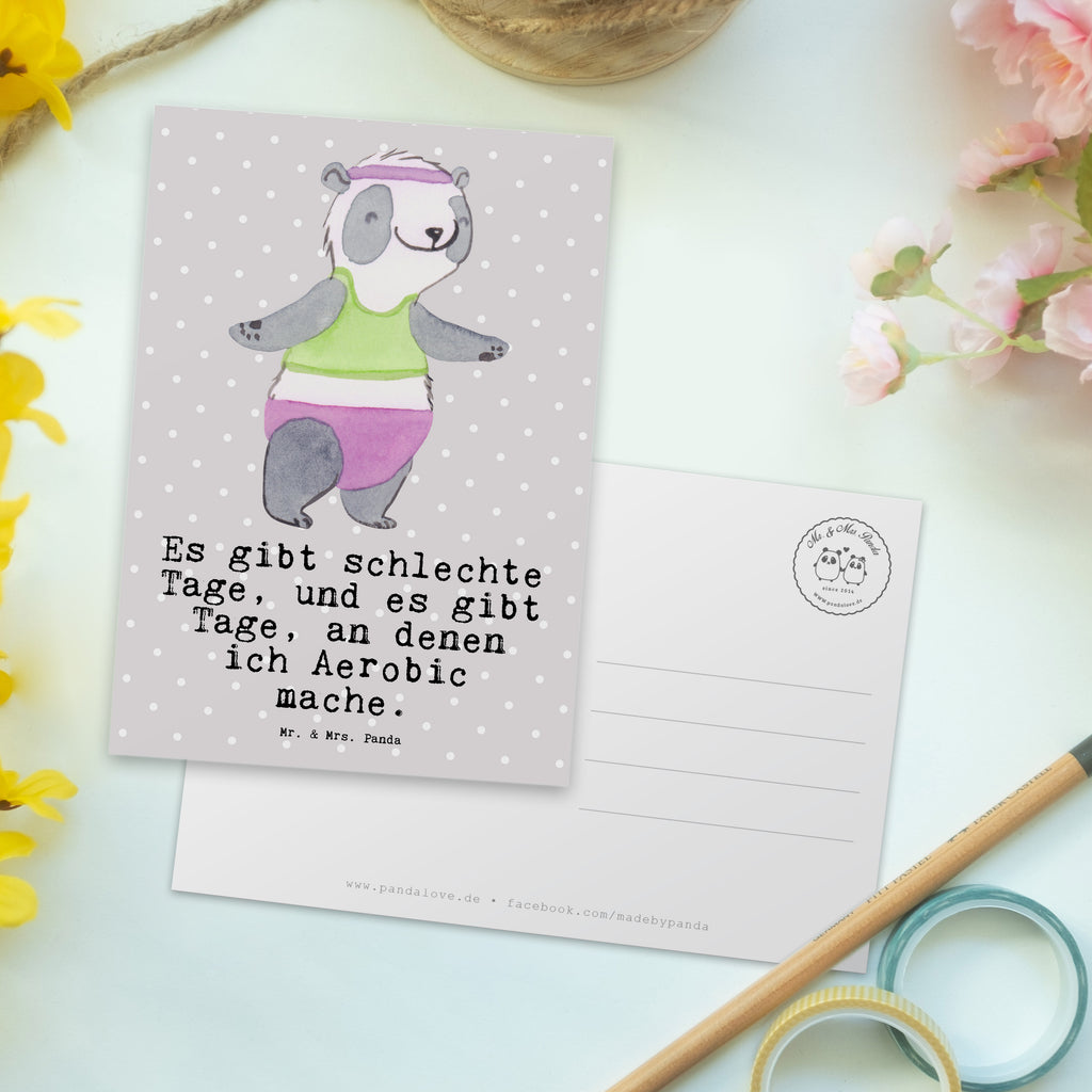 Postkarte Panda Aerobic Tage Geschenkkarte, Grußkarte, Karte, Einladung, Ansichtskarte, Geburtstagskarte, Einladungskarte, Dankeskarte, Geschenk, Sport, Sportart, Hobby, Schenken, Danke, Dankeschön, Auszeichnung, Gewinn, Sportler, Aerobic, Aerobic Fitness, Fitnessstudio