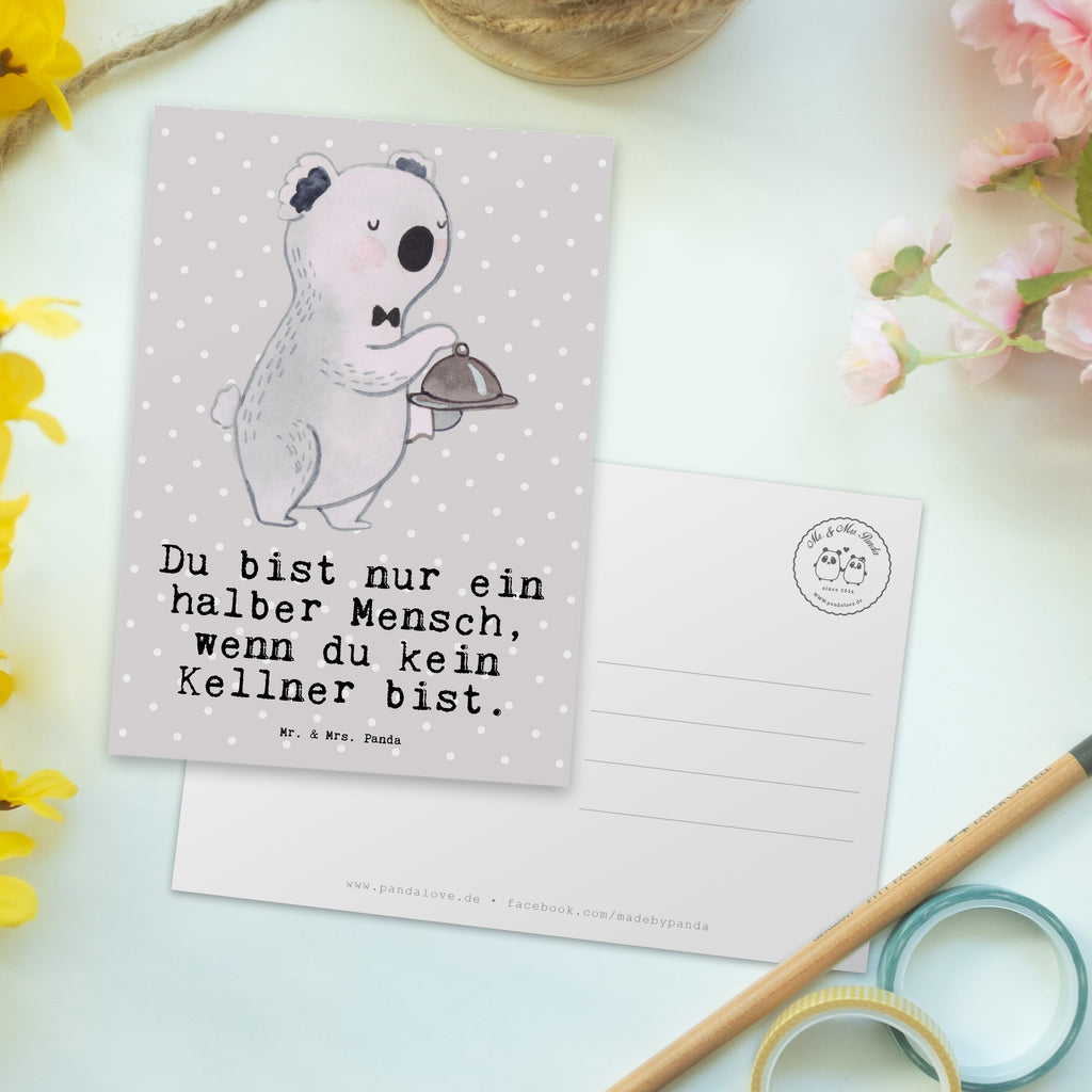 Postkarte Kellner mit Herz Geschenkkarte, Grußkarte, Karte, Einladung, Ansichtskarte, Geburtstagskarte, Einladungskarte, Beruf, Ausbildung, Jubiläum, Abschied, Rente, Kollege, Kollegin, Geschenk, Schenken, Arbeitskollege, Mitarbeiter, Firma, Danke, Dankeschön, Kellner, Servicekraft, Restaurant, Ober