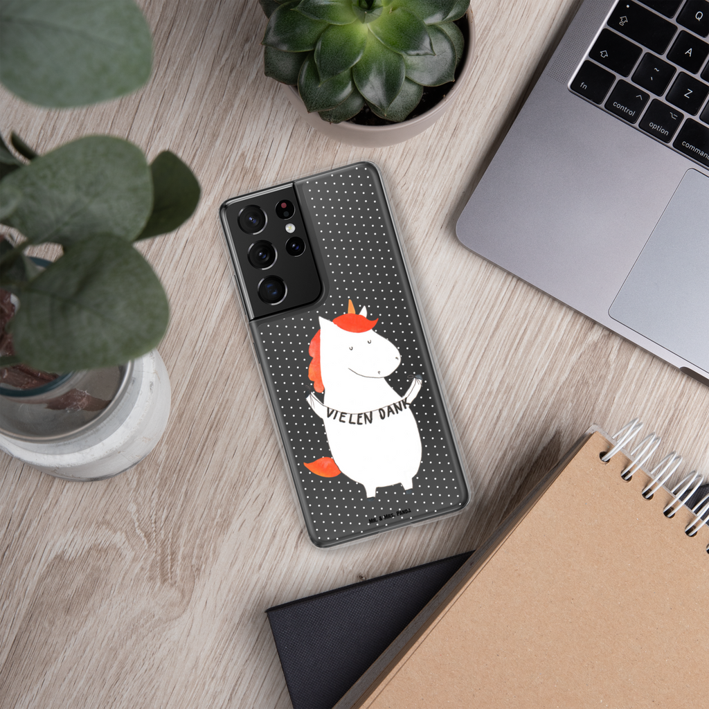 Handyhülle Einhorn Vielen Dank Danke, vielen Dank, Einhorn, Einhörner, Dankeschön, Danksagung, Handyhülle, Handycover, Transparente Handyhülle, Flexible Handyhülle, Handyschutz, Transparent, Durchsichtig, Schutzhülle für Handy, Stilvolle Handyhülle, Robuste Handyhülle, Schutz vor Kratzern, Schützende Handyhülle  Einhorn, Einhörner, Einhorn Deko, Pegasus, Unicorn