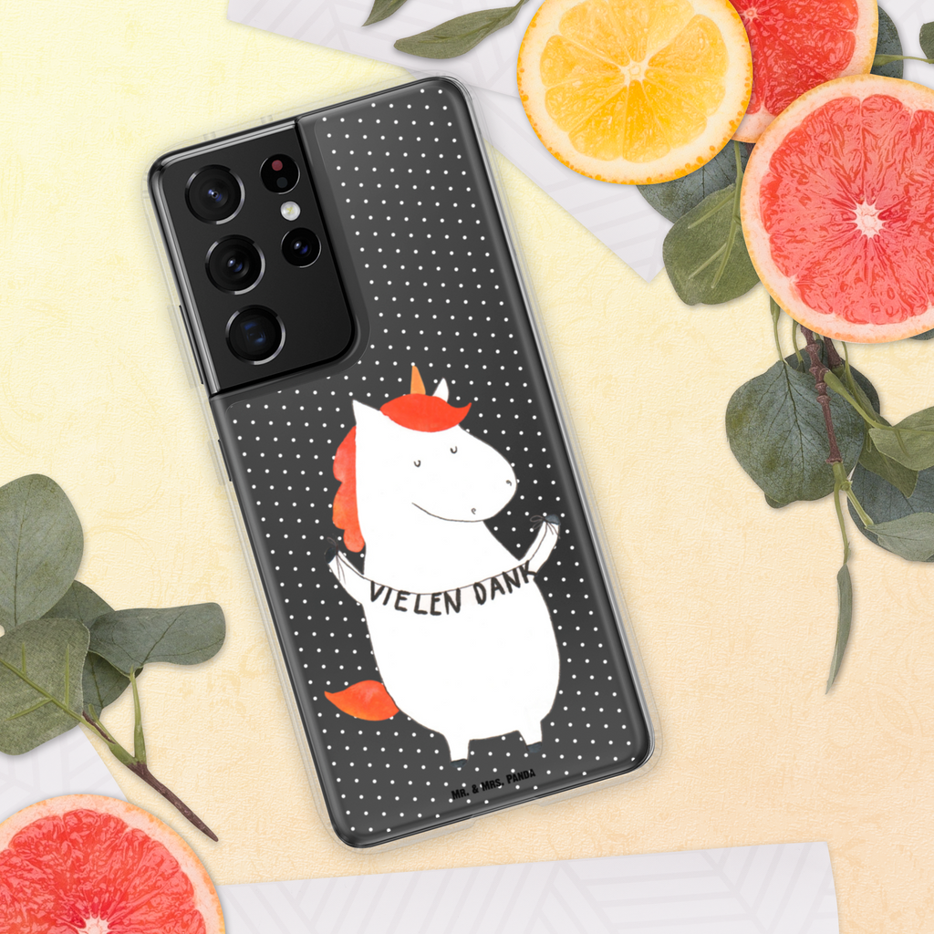 Handyhülle Einhorn Vielen Dank Danke, vielen Dank, Einhorn, Einhörner, Dankeschön, Danksagung, Handyhülle, Handycover, Transparente Handyhülle, Flexible Handyhülle, Handyschutz, Transparent, Durchsichtig, Schutzhülle für Handy, Stilvolle Handyhülle, Robuste Handyhülle, Schutz vor Kratzern, Schützende Handyhülle  Einhorn, Einhörner, Einhorn Deko, Pegasus, Unicorn