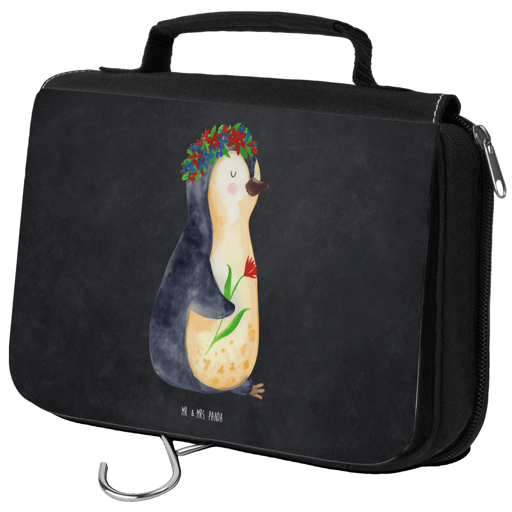 Kulturbeutel Pinguin Blumenkranz Kulturbeutel, Zum Aufhängen, Waschtasche, Kosmetiktasche, Damen, Herren, Aufbewahrungstasche, Schminktasche, Kosmetikbeutel, Organizer, Kulturtasche, Schminkutensil, Pinguin, Pinguine, Blumenkranz, Universum, Leben, Wünsche, Ziele, Lebensziele, Motivation, Lebenslust, Liebeskummer, Geschenkidee