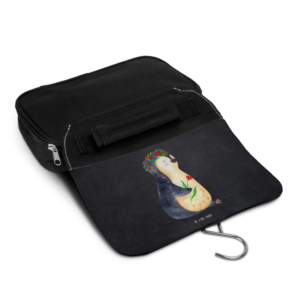 Kulturbeutel Pinguin Blumenkranz Kulturbeutel, Zum Aufhängen, Waschtasche, Kosmetiktasche, Damen, Herren, Aufbewahrungstasche, Schminktasche, Kosmetikbeutel, Organizer, Kulturtasche, Schminkutensil, Pinguin, Pinguine, Blumenkranz, Universum, Leben, Wünsche, Ziele, Lebensziele, Motivation, Lebenslust, Liebeskummer, Geschenkidee
