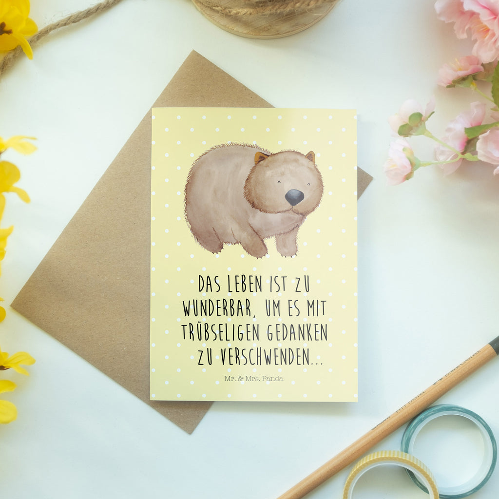 Grußkarte Wombat Klappkarte, Einladungskarte, Glückwunschkarte, Hochzeitskarte, Geburtstagskarte, Karte, Tiermotive, Gute Laune, lustige Sprüche, Tiere, Wombat, Das Leben ist schön, Motivation, Spruch, Australien