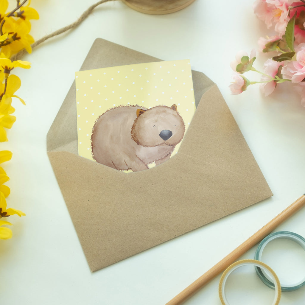 Grußkarte Wombat Klappkarte, Einladungskarte, Glückwunschkarte, Hochzeitskarte, Geburtstagskarte, Karte, Tiermotive, Gute Laune, lustige Sprüche, Tiere, Wombat, Das Leben ist schön, Motivation, Spruch, Australien