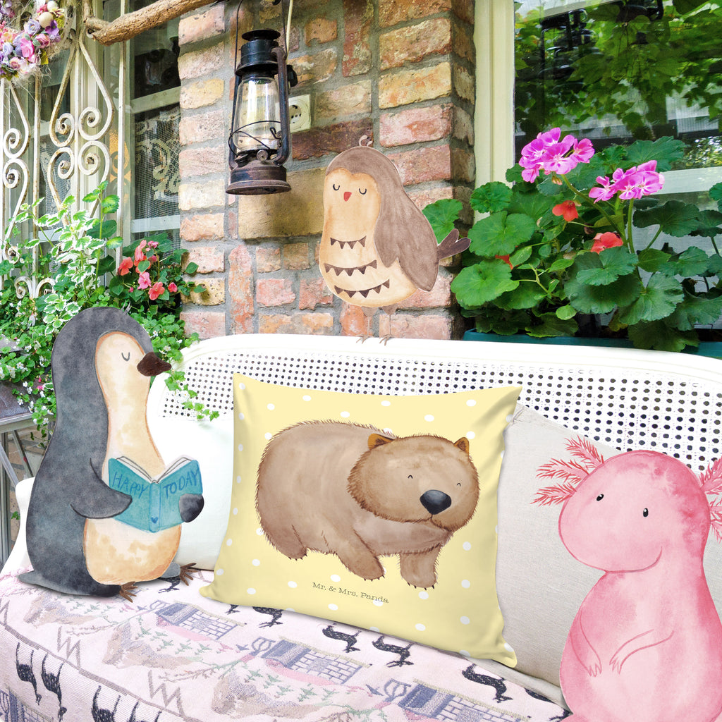 40x40 Kissen Wombat Kissenhülle, Kopfkissen, Sofakissen, Dekokissen, Motivkissen, Tiermotive, Gute Laune, lustige Sprüche, Tiere, Wombat, Das Leben ist schön, Motivation, Spruch, Australien