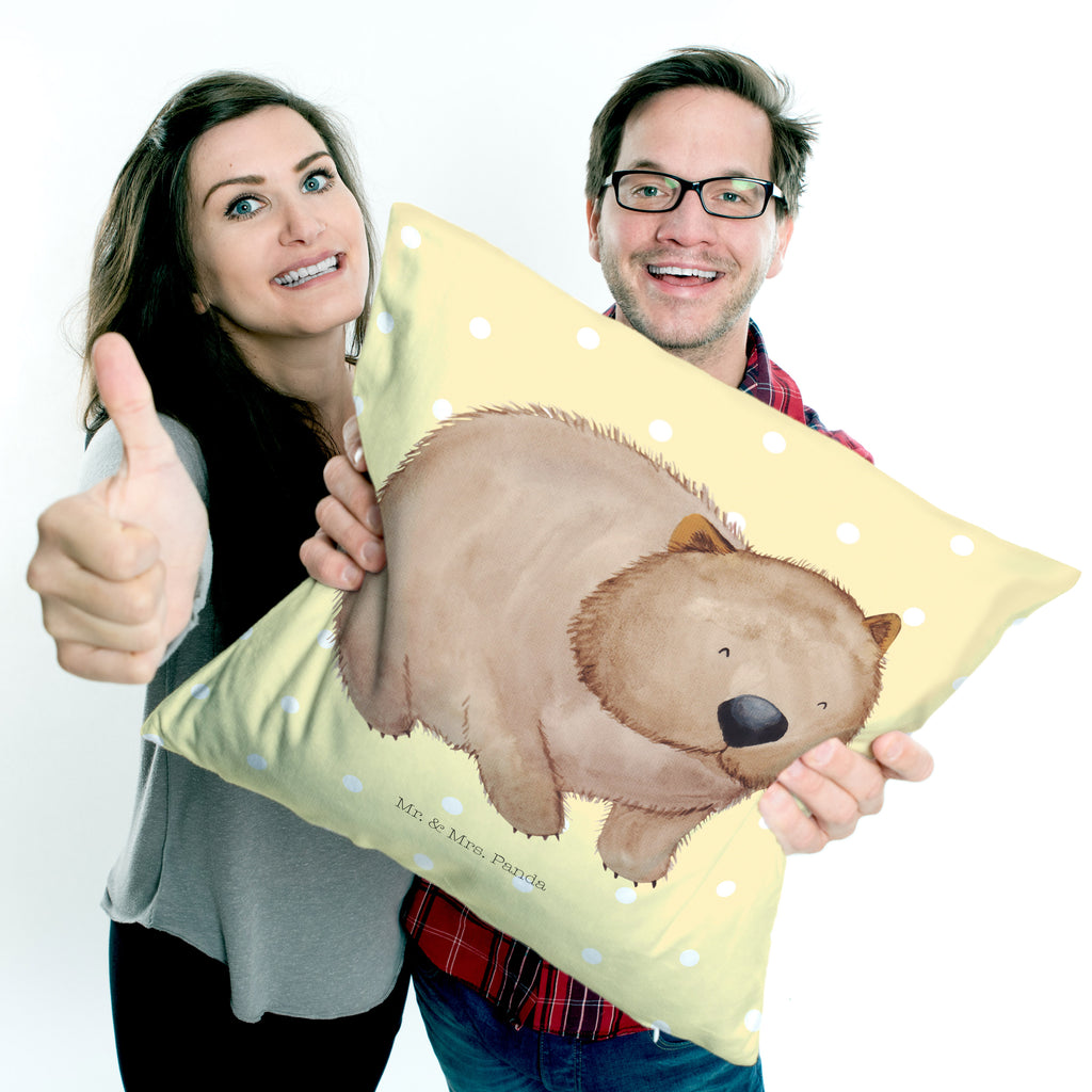 40x40 Kissen Wombat Kissenhülle, Kopfkissen, Sofakissen, Dekokissen, Motivkissen, Tiermotive, Gute Laune, lustige Sprüche, Tiere, Wombat, Das Leben ist schön, Motivation, Spruch, Australien