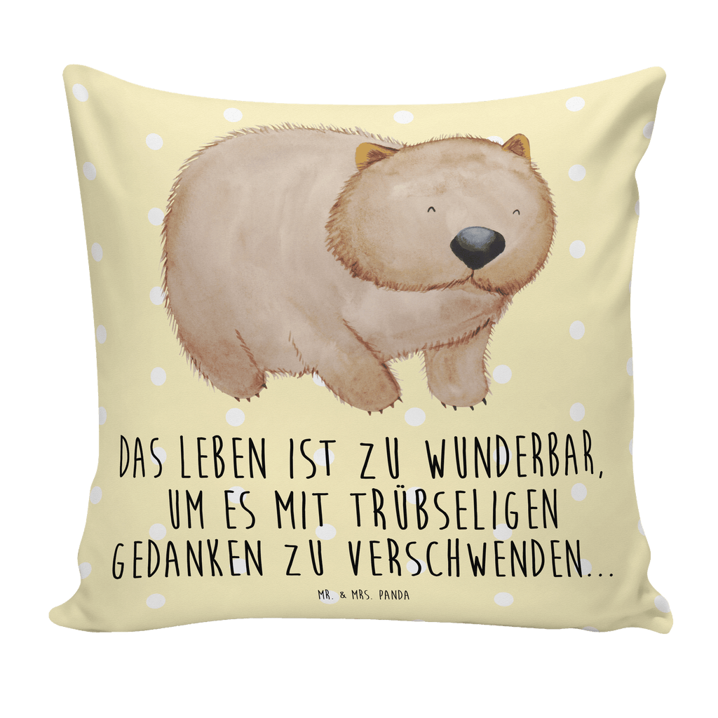40x40 Kissen Wombat Kissenhülle, Kopfkissen, Sofakissen, Dekokissen, Motivkissen, Tiermotive, Gute Laune, lustige Sprüche, Tiere, Wombat, Das Leben ist schön, Motivation, Spruch, Australien