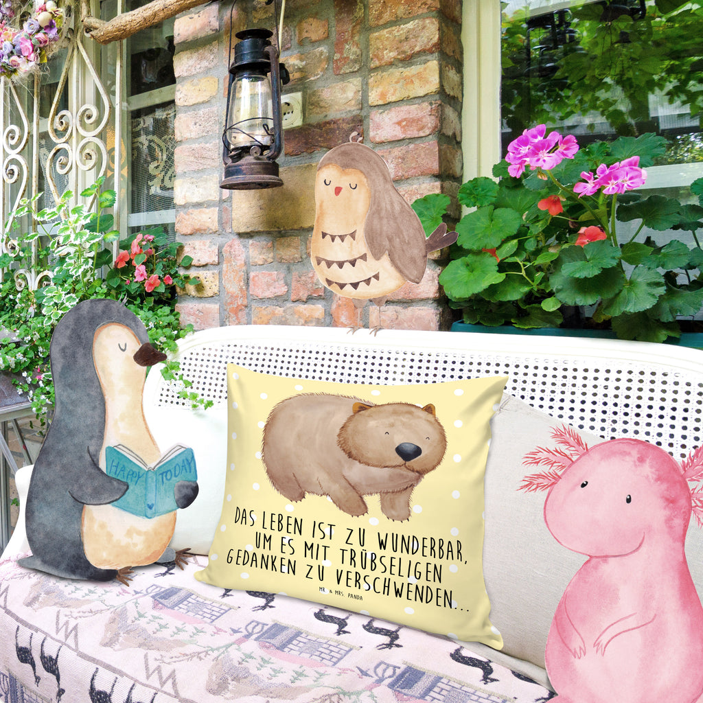 40x40 Kissen Wombat Kissenhülle, Kopfkissen, Sofakissen, Dekokissen, Motivkissen, Tiermotive, Gute Laune, lustige Sprüche, Tiere, Wombat, Das Leben ist schön, Motivation, Spruch, Australien