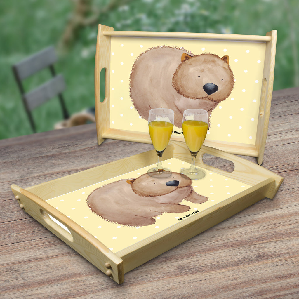 Serviertablett Wombat Tablett, Holztablett, Küchentablett, Dekotablett, Frühstückstablett, Tiermotive, Gute Laune, lustige Sprüche, Tiere, Wombat, Das Leben ist schön, Motivation, Spruch, Australien