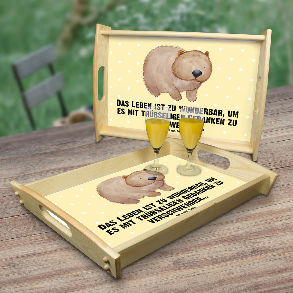 Serviertablett Wombat Tablett, Holztablett, Küchentablett, Dekotablett, Frühstückstablett, Tiermotive, Gute Laune, lustige Sprüche, Tiere, Wombat, Das Leben ist schön, Motivation, Spruch, Australien