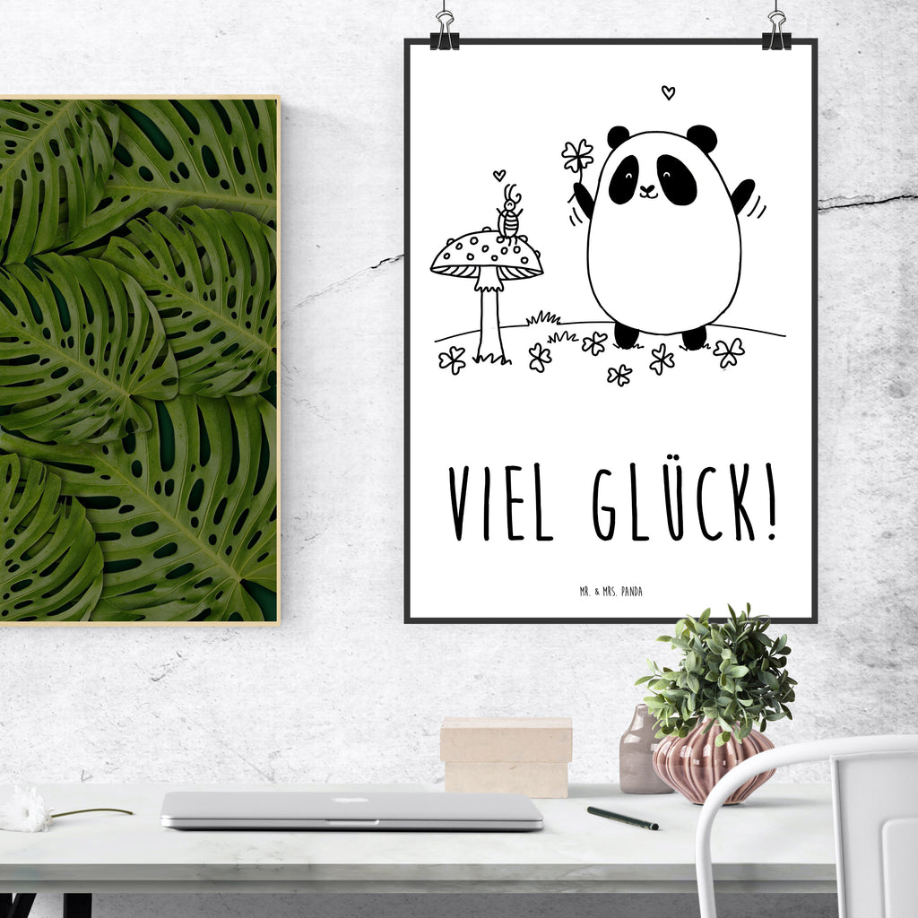 Poster Easy & Peasy Viel Glück  Poster, Wandposter, Bild, Wanddeko, Küchenposter, Kinderposter, Wanddeko Bild, Raumdekoration, Wanddekoration, Handgemaltes Poster, Mr. & Mrs. Panda Poster, Designposter, Kunstdruck, Posterdruck  