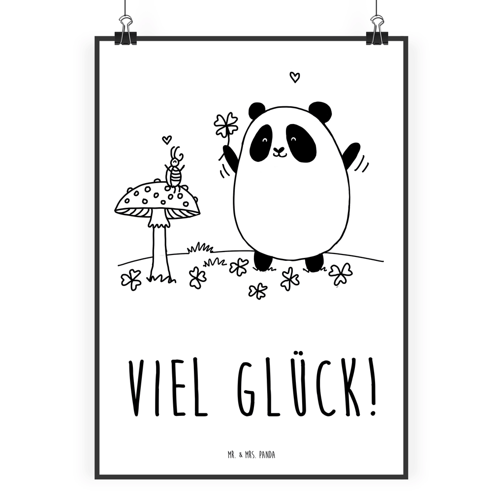 Poster Easy & Peasy Viel Glück  Poster, Wandposter, Bild, Wanddeko, Küchenposter, Kinderposter, Wanddeko Bild, Raumdekoration, Wanddekoration, Handgemaltes Poster, Mr. & Mrs. Panda Poster, Designposter, Kunstdruck, Posterdruck  