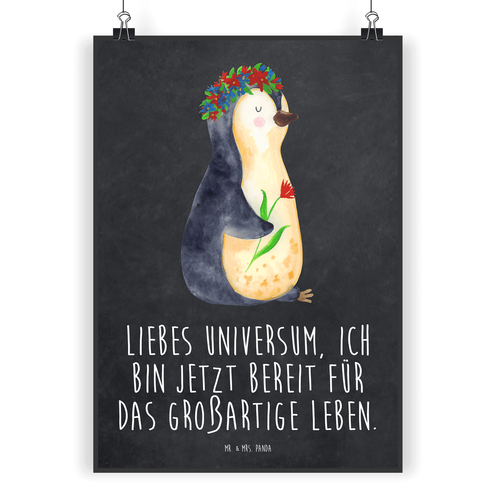 Poster Pinguin Blumenkranz Poster, Wandposter, Bild, Wanddeko, Küchenposter, Kinderposter, Wanddeko Bild, Raumdekoration, Wanddekoration, Handgemaltes Poster, Mr. & Mrs. Panda Poster, Designposter, Kunstdruck, Posterdruck, Pinguin, Pinguine, Blumenkranz, Universum, Leben, Wünsche, Ziele, Lebensziele, Motivation, Lebenslust, Liebeskummer, Geschenkidee