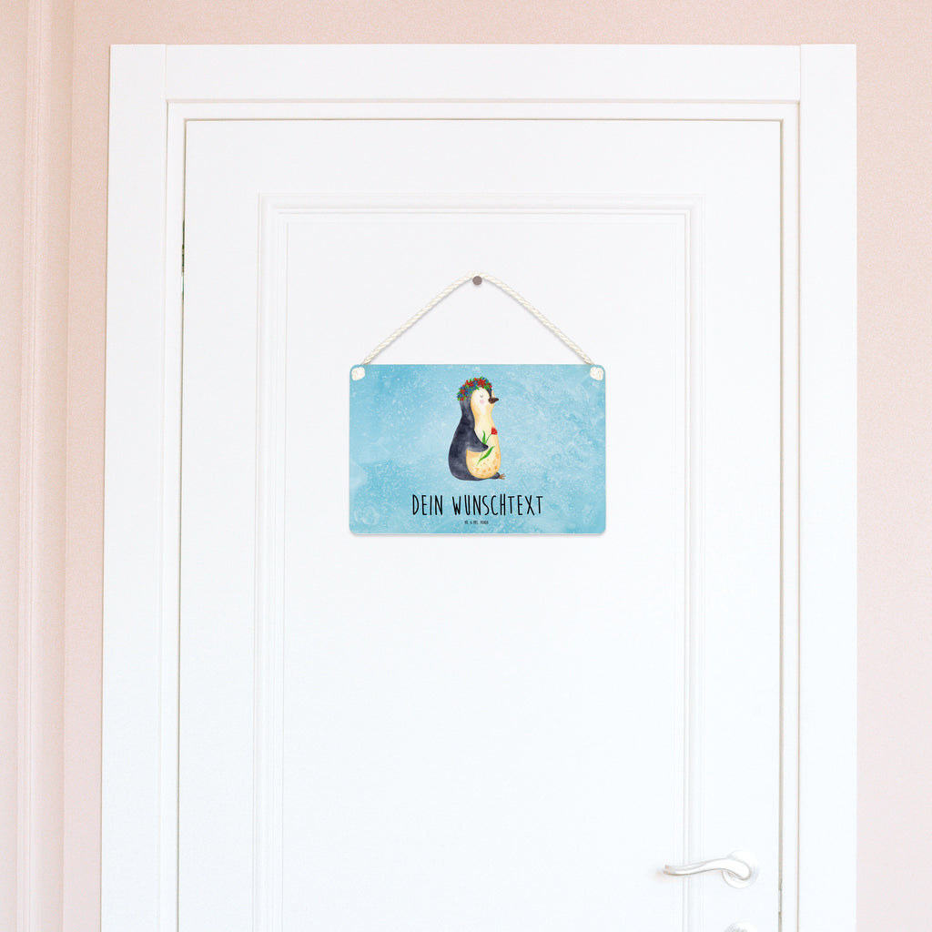 Personalisiertes Deko Schild Pinguin Blumenkranz Dekoschild, Deko Schild, Schild, Tür Schild, Türschild, Holzschild, Wandschild, Wanddeko, Pinguin, Pinguine, Blumenkranz, Universum, Leben, Wünsche, Ziele, Lebensziele, Motivation, Lebenslust, Liebeskummer, Geschenkidee