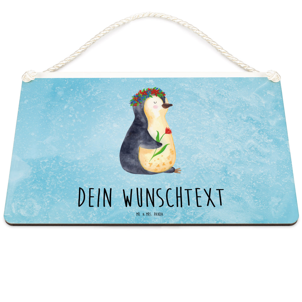 Personalisiertes Deko Schild Pinguin Blumenkranz Dekoschild, Deko Schild, Schild, Tür Schild, Türschild, Holzschild, Wandschild, Wanddeko, Pinguin, Pinguine, Blumenkranz, Universum, Leben, Wünsche, Ziele, Lebensziele, Motivation, Lebenslust, Liebeskummer, Geschenkidee