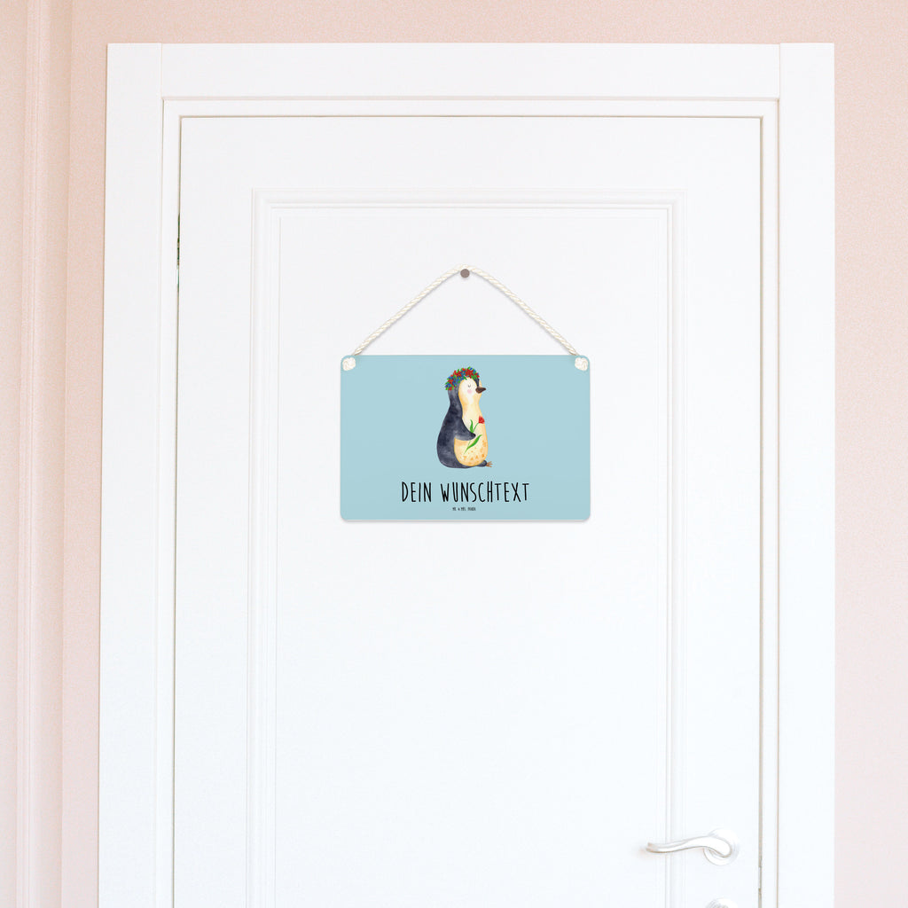 Personalisiertes Deko Schild Pinguin Blumenkranz Dekoschild, Deko Schild, Schild, Tür Schild, Türschild, Holzschild, Wandschild, Wanddeko, Pinguin, Pinguine, Blumenkranz, Universum, Leben, Wünsche, Ziele, Lebensziele, Motivation, Lebenslust, Liebeskummer, Geschenkidee
