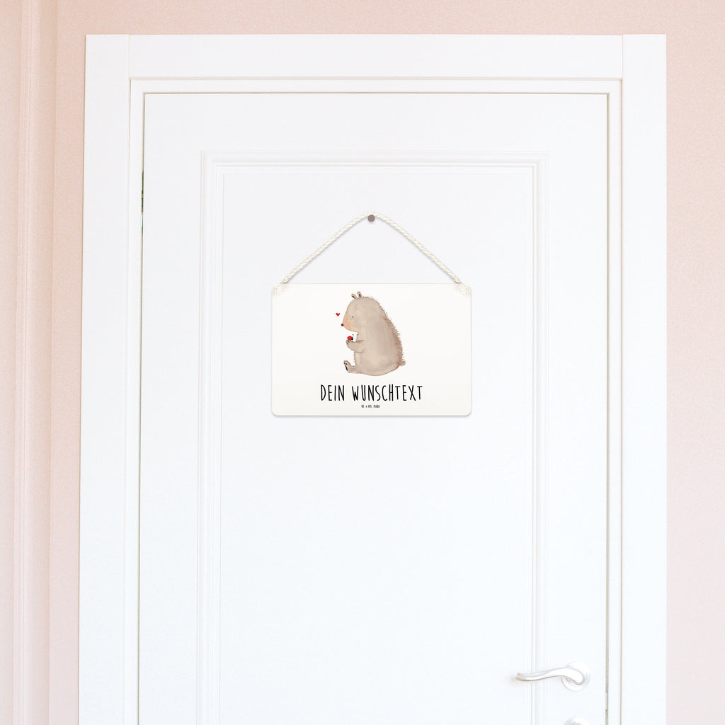 Personalisiertes Deko Schild Bär mit Marienkäfer Dekoschild, Deko Schild, Schild, Tür Schild, Türschild, Holzschild, Wandschild, Wanddeko, Bär, Teddy, Teddybär, Marienkäfer, Liebe, Freiheit, Motivation, Das Leben ist schön