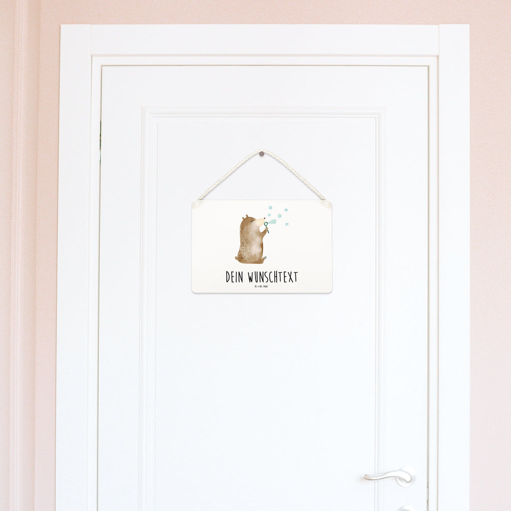 Personalisiertes Deko Schild Bär Seifenblasen Dekoschild, Deko Schild, Schild, Tür Schild, Türschild, Holzschild, Wandschild, Wanddeko, Bär, Teddy, Teddybär, Seifenblasen Bär Lustig Sein Glücklich Traurig Happy