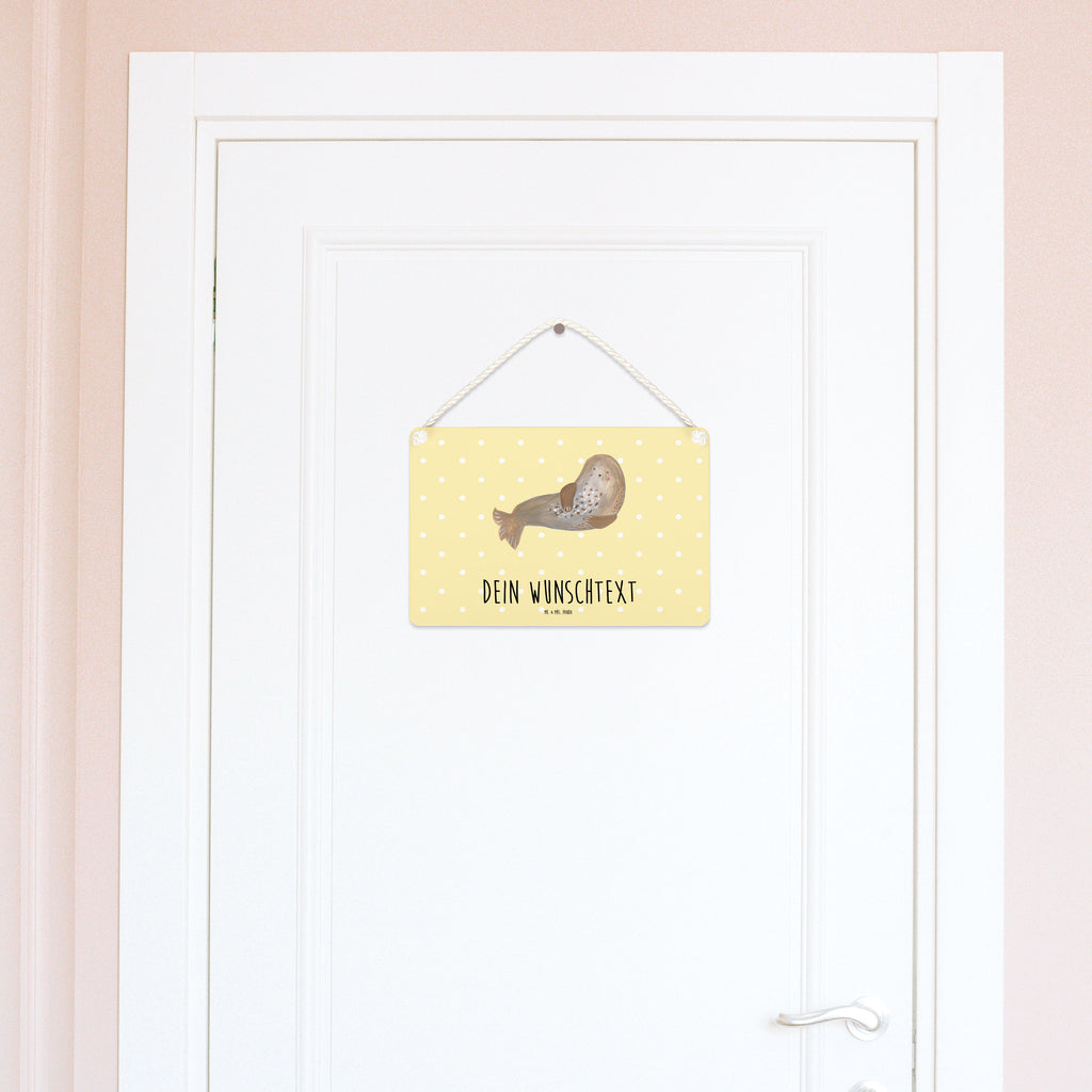 Personalisiertes Deko Schild Robbe lachend Dekoschild, Deko Schild, Schild, Tür Schild, Türschild, Holzschild, Wandschild, Wanddeko, süße Tiermotive, gute Laune, lustige Sprüche, Tiere, Robbe, Robben, Seehund, Strand, Meerestier, Ostsee, Nordsee