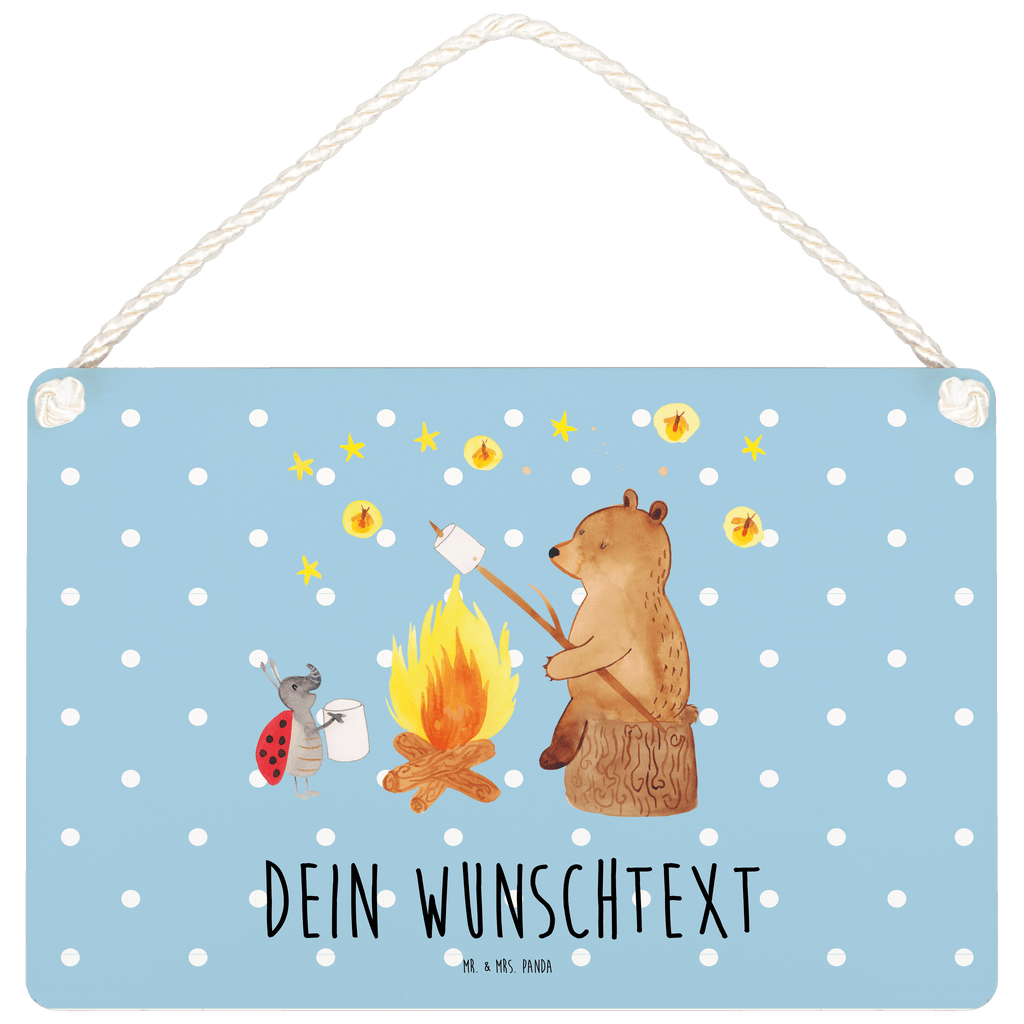 Personalisiertes Deko Schild Bär & Marienkäfer Lagerfeuer Dekoschild, Deko Schild, Schild, Tür Schild, Türschild, Holzschild, Wandschild, Wanddeko, Bär, Teddy, Teddybär, Lagerfeuer