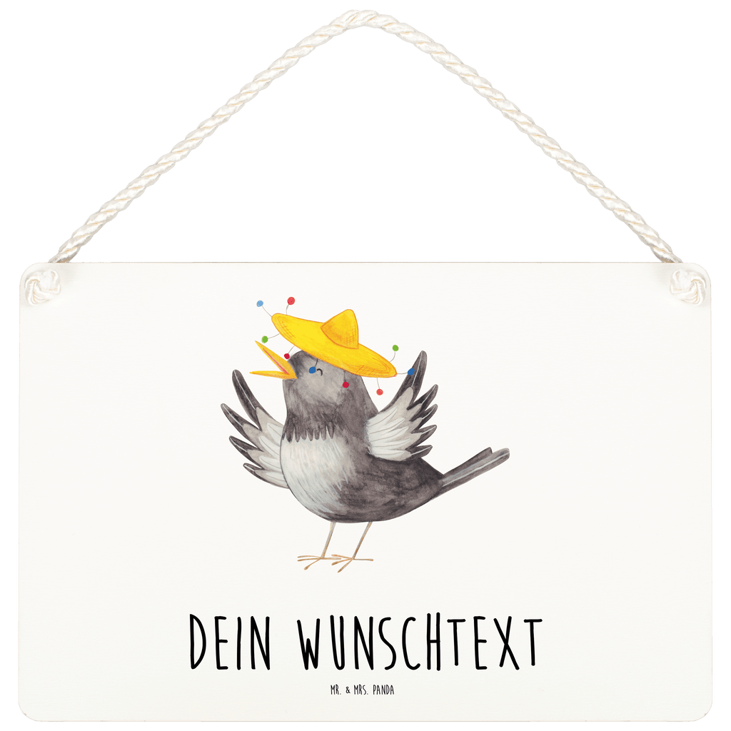 Personalisiertes Deko Schild Rabe mit Sombrero Dekoschild, Deko Schild, Schild, Tür Schild, Türschild, Holzschild, Wandschild, Wanddeko, Tiermotive, Gute Laune, lustige Sprüche, Tiere, Rabe, Vogel, Vögel, Spruch positiv, fröhlich sein, glücklich sein, Glück Spruch, froh, Elster, Motivation