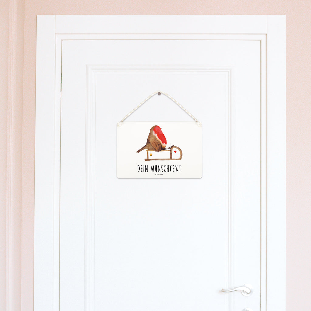 Personalisiertes Deko Schild Rotkehlchen Schlitten Dekoschild, Deko Schild, Schild, Tür Schild, Türschild, Holzschild, Wandschild, Wanddeko, Winter, Weihnachten, Weihnachtsdeko, Nikolaus, Advent, Heiligabend, Wintermotiv, Schlitten, Vogel
