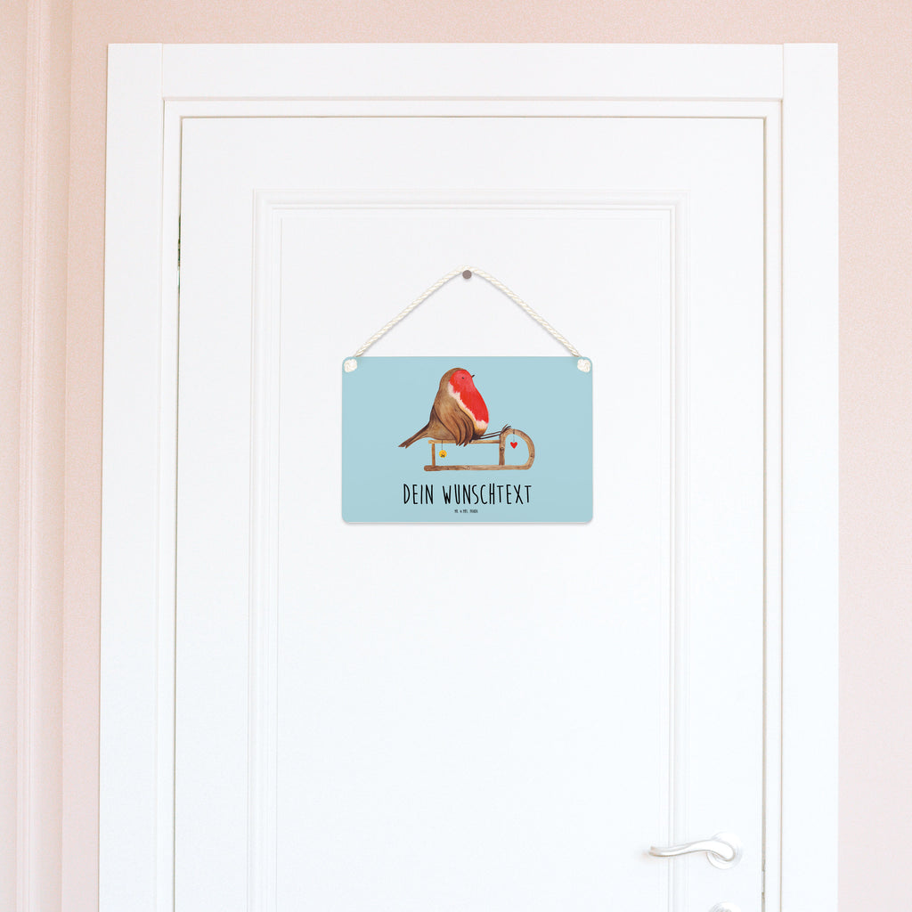 Personalisiertes Deko Schild Rotkehlchen Schlitten Dekoschild, Deko Schild, Schild, Tür Schild, Türschild, Holzschild, Wandschild, Wanddeko, Winter, Weihnachten, Weihnachtsdeko, Nikolaus, Advent, Heiligabend, Wintermotiv, Schlitten, Vogel