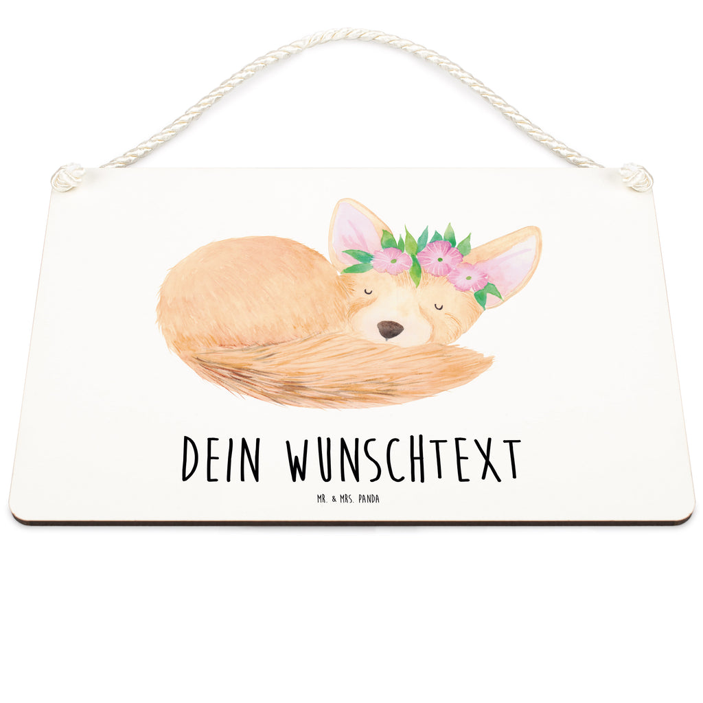 Personalisiertes Deko Schild Wüstenfuchs Blumenkranz Dekoschild, Deko Schild, Schild, Tür Schild, Türschild, Holzschild, Wandschild, Wanddeko, Afrika, Wildtiere, Wüste, Wüstenfuchs, Blumen, Blumenkranz, Glücklich