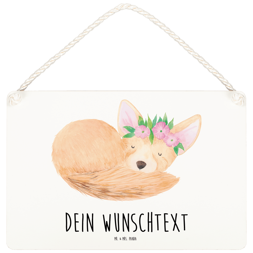 Personalisiertes Deko Schild Wüstenfuchs Blumenkranz Dekoschild, Deko Schild, Schild, Tür Schild, Türschild, Holzschild, Wandschild, Wanddeko, Afrika, Wildtiere, Wüste, Wüstenfuchs, Blumen, Blumenkranz, Glücklich