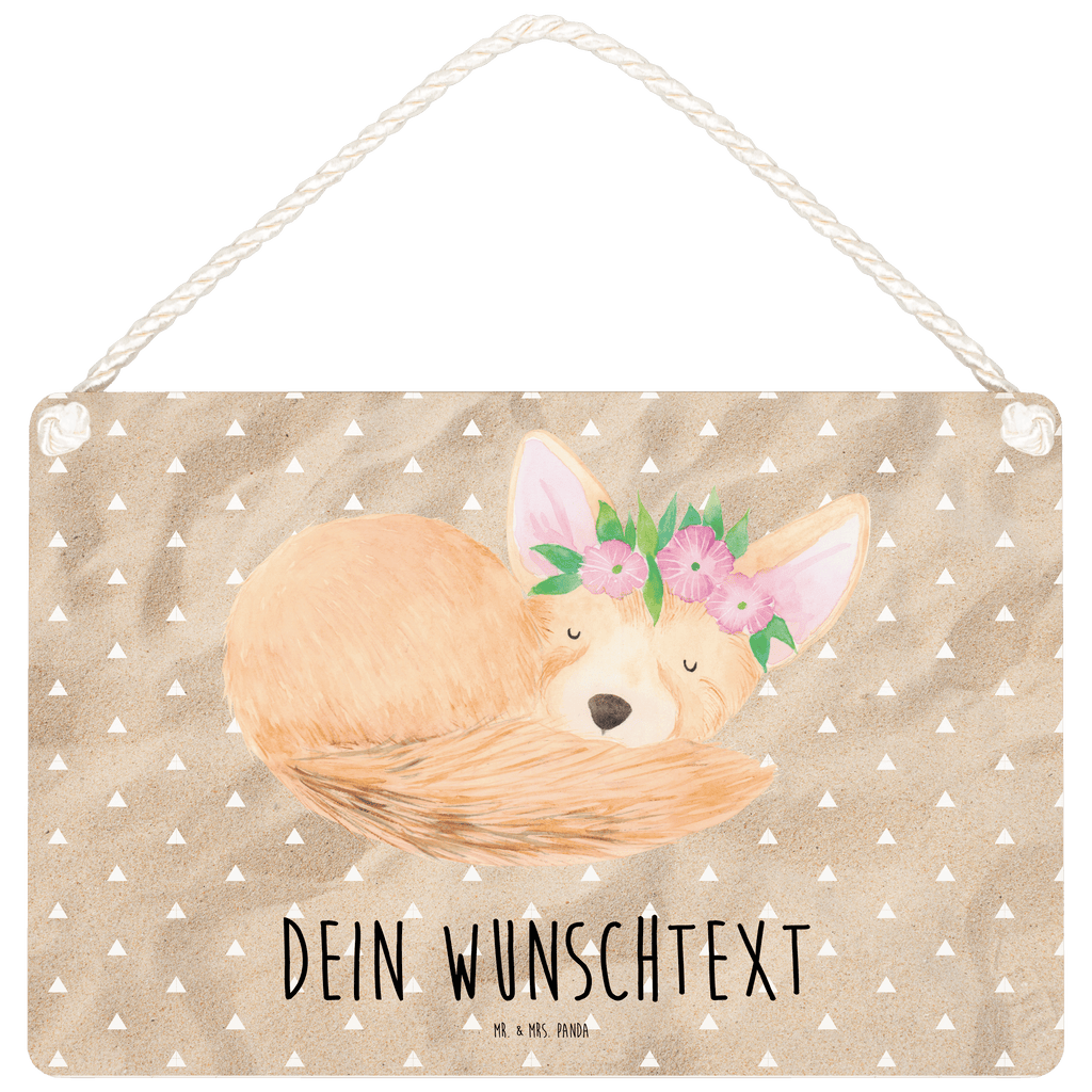 Personalisiertes Deko Schild Wüstenfuchs Blumenkranz Dekoschild, Deko Schild, Schild, Tür Schild, Türschild, Holzschild, Wandschild, Wanddeko, Afrika, Wildtiere, Wüste, Wüstenfuchs, Blumen, Blumenkranz, Glücklich