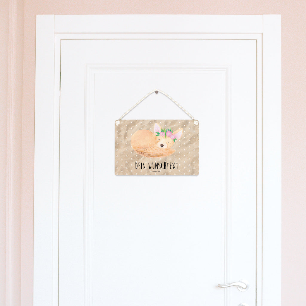 Personalisiertes Deko Schild Wüstenfuchs Blumenkranz Dekoschild, Deko Schild, Schild, Tür Schild, Türschild, Holzschild, Wandschild, Wanddeko, Afrika, Wildtiere, Wüste, Wüstenfuchs, Blumen, Blumenkranz, Glücklich