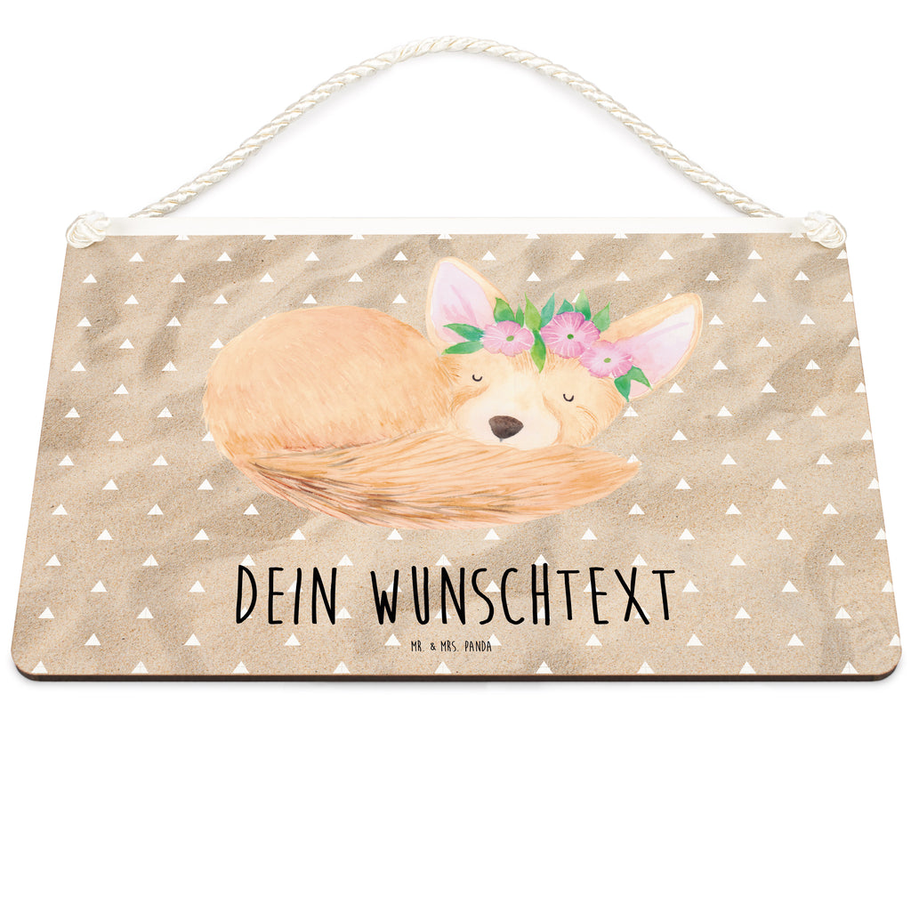 Personalisiertes Deko Schild Wüstenfuchs Blumenkranz Dekoschild, Deko Schild, Schild, Tür Schild, Türschild, Holzschild, Wandschild, Wanddeko, Afrika, Wildtiere, Wüste, Wüstenfuchs, Blumen, Blumenkranz, Glücklich