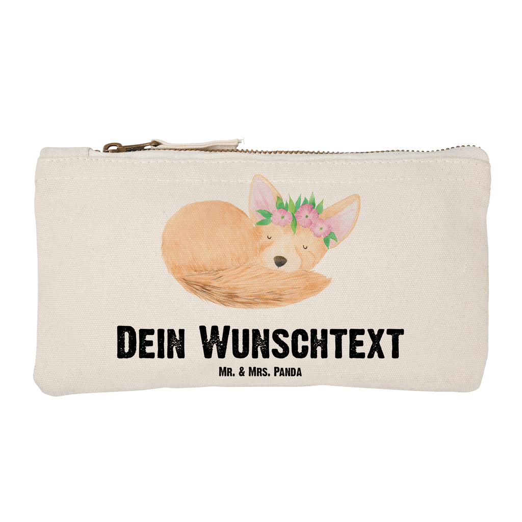 Personalisierte Schminktasche Wüstenfuchs Blumenkranz Personalisierte Schminktasche, Personalisierte Kosmetiktasche, Personalisierter Kosmetikbeutel, Personalisiertes Stiftemäppchen, Personalisiertes Etui, Personalisierte Federmappe, Personalisierte Makeup Bag, Personalisiertes Schminketui, Personalisiertes Kosmetiketui, Personalisiertes Schlamperetui, Schminktasche mit Namen, Kosmetiktasche mit Namen, Kosmetikbeutel mit Namen, Stiftemäppchen mit Namen, Etui mit Namen, Federmappe mit Namen, Makeup Bg  mit Namen, Schminketui mit Namen, Kosmetiketui mit Namen, Schlamperetui mit Namen, Schminktasche personalisieren, Schminktasche bedrucken, Schminktasche selbst gestalten, Afrika, Wildtiere, Wüste, Wüstenfuchs, Blumen, Blumenkranz, Glücklich