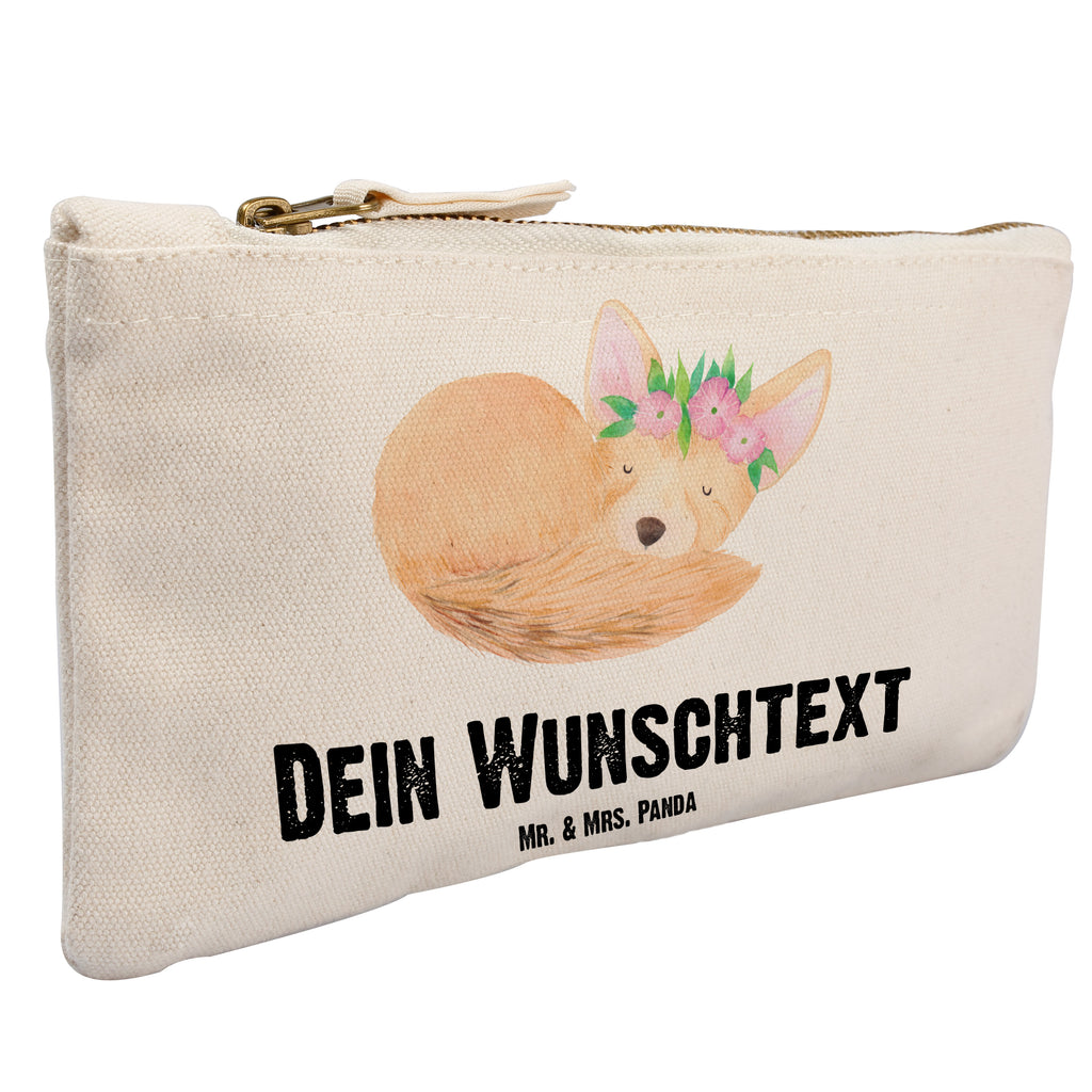 Personalisierte Schminktasche Wüstenfuchs Blumenkranz Personalisierte Schminktasche, Personalisierte Kosmetiktasche, Personalisierter Kosmetikbeutel, Personalisiertes Stiftemäppchen, Personalisiertes Etui, Personalisierte Federmappe, Personalisierte Makeup Bag, Personalisiertes Schminketui, Personalisiertes Kosmetiketui, Personalisiertes Schlamperetui, Schminktasche mit Namen, Kosmetiktasche mit Namen, Kosmetikbeutel mit Namen, Stiftemäppchen mit Namen, Etui mit Namen, Federmappe mit Namen, Makeup Bg  mit Namen, Schminketui mit Namen, Kosmetiketui mit Namen, Schlamperetui mit Namen, Schminktasche personalisieren, Schminktasche bedrucken, Schminktasche selbst gestalten, Afrika, Wildtiere, Wüste, Wüstenfuchs, Blumen, Blumenkranz, Glücklich
