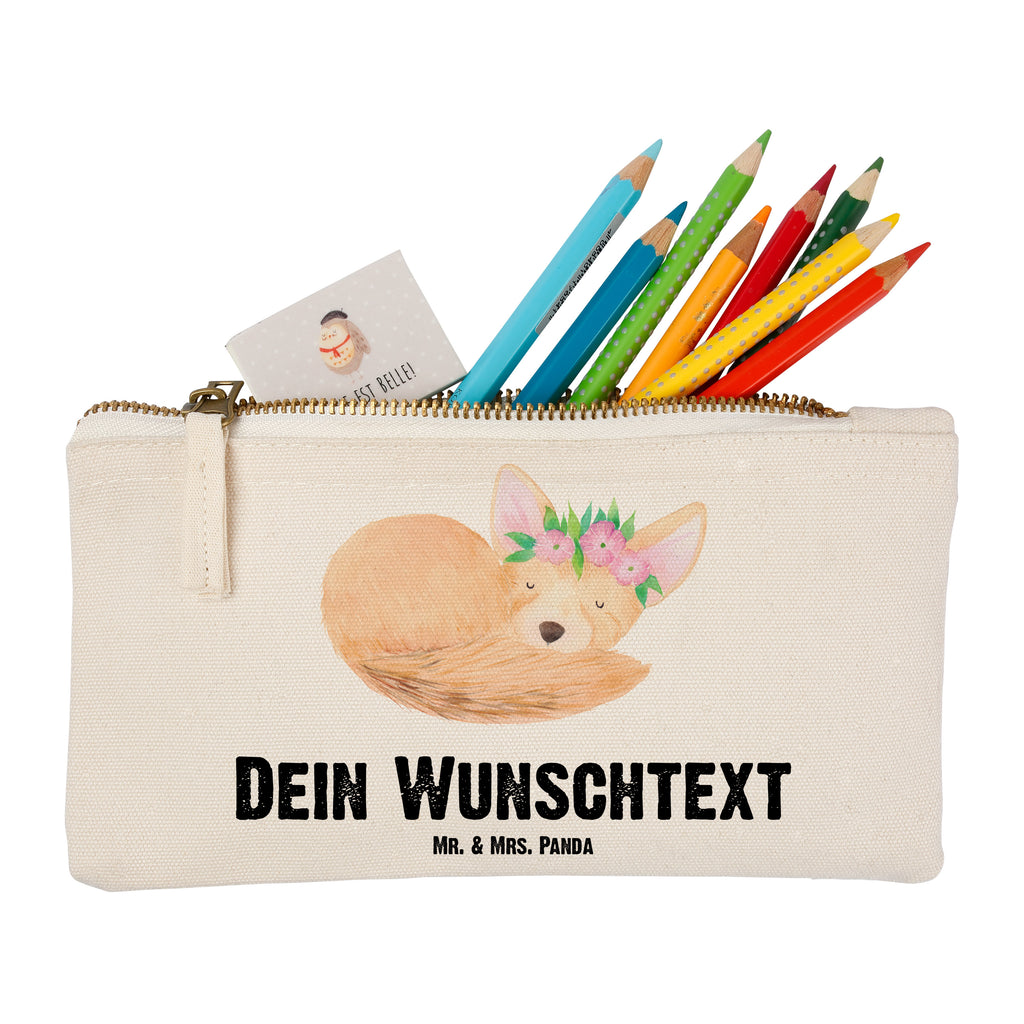 Personalisierte Schminktasche Wüstenfuchs Blumenkranz Personalisierte Schminktasche, Personalisierte Kosmetiktasche, Personalisierter Kosmetikbeutel, Personalisiertes Stiftemäppchen, Personalisiertes Etui, Personalisierte Federmappe, Personalisierte Makeup Bag, Personalisiertes Schminketui, Personalisiertes Kosmetiketui, Personalisiertes Schlamperetui, Schminktasche mit Namen, Kosmetiktasche mit Namen, Kosmetikbeutel mit Namen, Stiftemäppchen mit Namen, Etui mit Namen, Federmappe mit Namen, Makeup Bg  mit Namen, Schminketui mit Namen, Kosmetiketui mit Namen, Schlamperetui mit Namen, Schminktasche personalisieren, Schminktasche bedrucken, Schminktasche selbst gestalten, Afrika, Wildtiere, Wüste, Wüstenfuchs, Blumen, Blumenkranz, Glücklich
