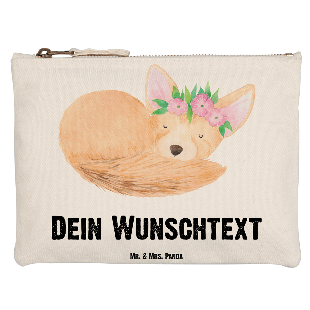 Personalisierte Schminktasche Wüstenfuchs Blumenkranz Personalisierte Schminktasche, Personalisierte Kosmetiktasche, Personalisierter Kosmetikbeutel, Personalisiertes Stiftemäppchen, Personalisiertes Etui, Personalisierte Federmappe, Personalisierte Makeup Bag, Personalisiertes Schminketui, Personalisiertes Kosmetiketui, Personalisiertes Schlamperetui, Schminktasche mit Namen, Kosmetiktasche mit Namen, Kosmetikbeutel mit Namen, Stiftemäppchen mit Namen, Etui mit Namen, Federmappe mit Namen, Makeup Bg  mit Namen, Schminketui mit Namen, Kosmetiketui mit Namen, Schlamperetui mit Namen, Schminktasche personalisieren, Schminktasche bedrucken, Schminktasche selbst gestalten, Afrika, Wildtiere, Wüste, Wüstenfuchs, Blumen, Blumenkranz, Glücklich