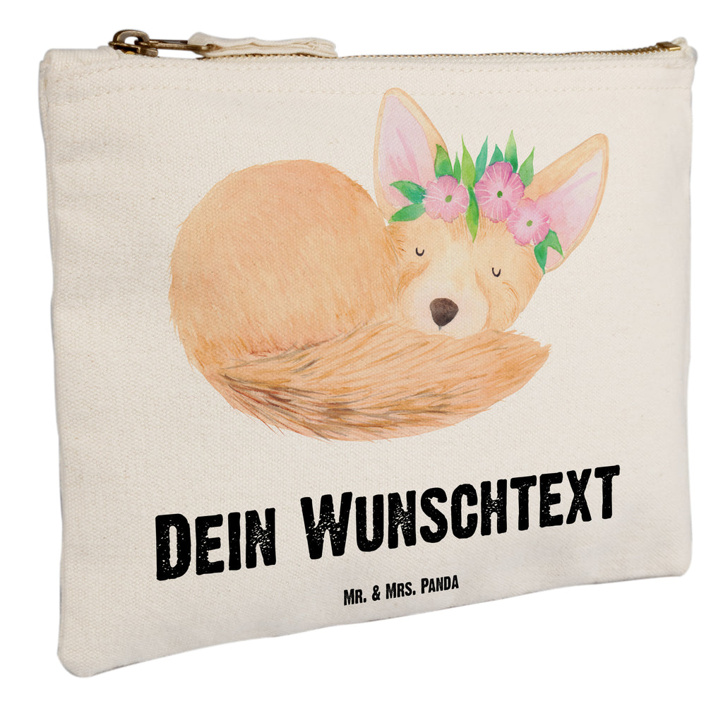 Personalisierte Schminktasche Wüstenfuchs Blumenkranz Personalisierte Schminktasche, Personalisierte Kosmetiktasche, Personalisierter Kosmetikbeutel, Personalisiertes Stiftemäppchen, Personalisiertes Etui, Personalisierte Federmappe, Personalisierte Makeup Bag, Personalisiertes Schminketui, Personalisiertes Kosmetiketui, Personalisiertes Schlamperetui, Schminktasche mit Namen, Kosmetiktasche mit Namen, Kosmetikbeutel mit Namen, Stiftemäppchen mit Namen, Etui mit Namen, Federmappe mit Namen, Makeup Bg  mit Namen, Schminketui mit Namen, Kosmetiketui mit Namen, Schlamperetui mit Namen, Schminktasche personalisieren, Schminktasche bedrucken, Schminktasche selbst gestalten, Afrika, Wildtiere, Wüste, Wüstenfuchs, Blumen, Blumenkranz, Glücklich